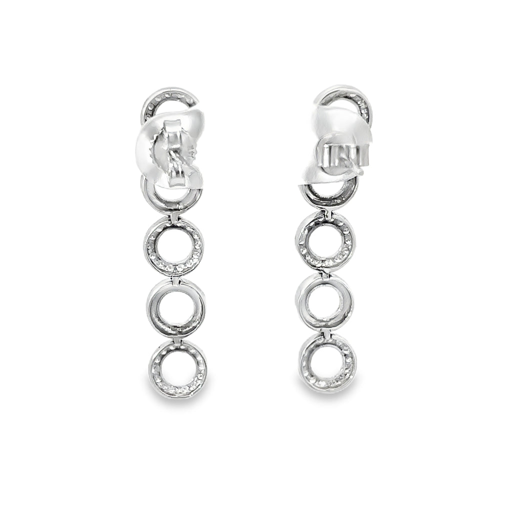 18K White Gold Pave Diamond Circle Earrings with Post Backs