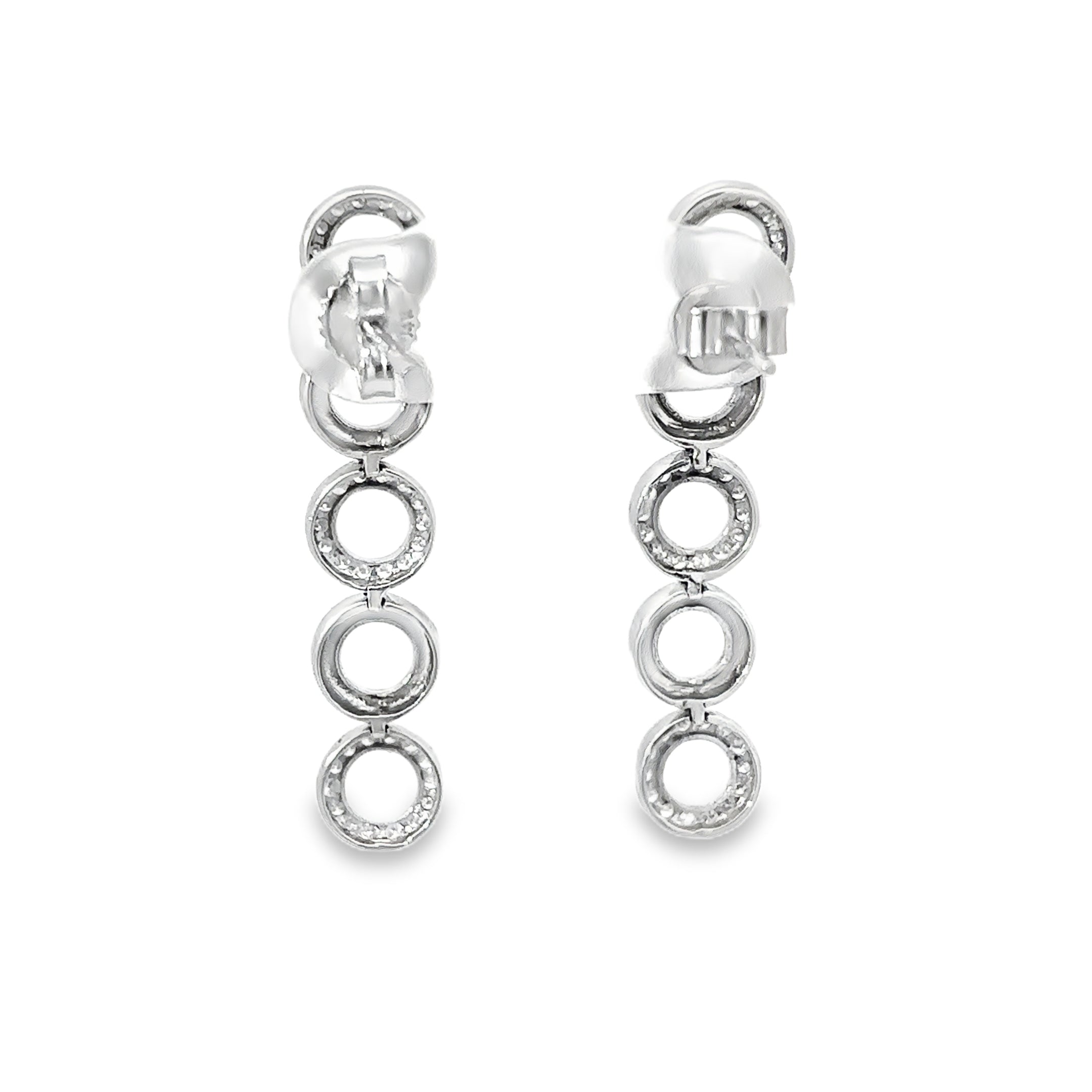 18K White Gold Pave Diamond Circle Earrings with Post Backs