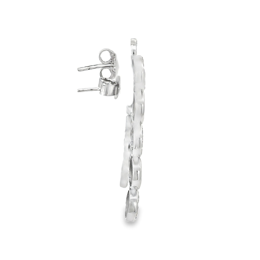 18K White Gold Pave Diamond Circle Earrings with Post Backs