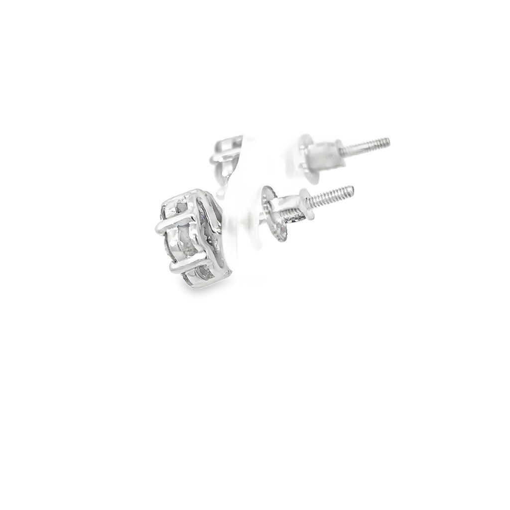 14K White Gold Diamond Flower Cluster Earrings with Screw Backs