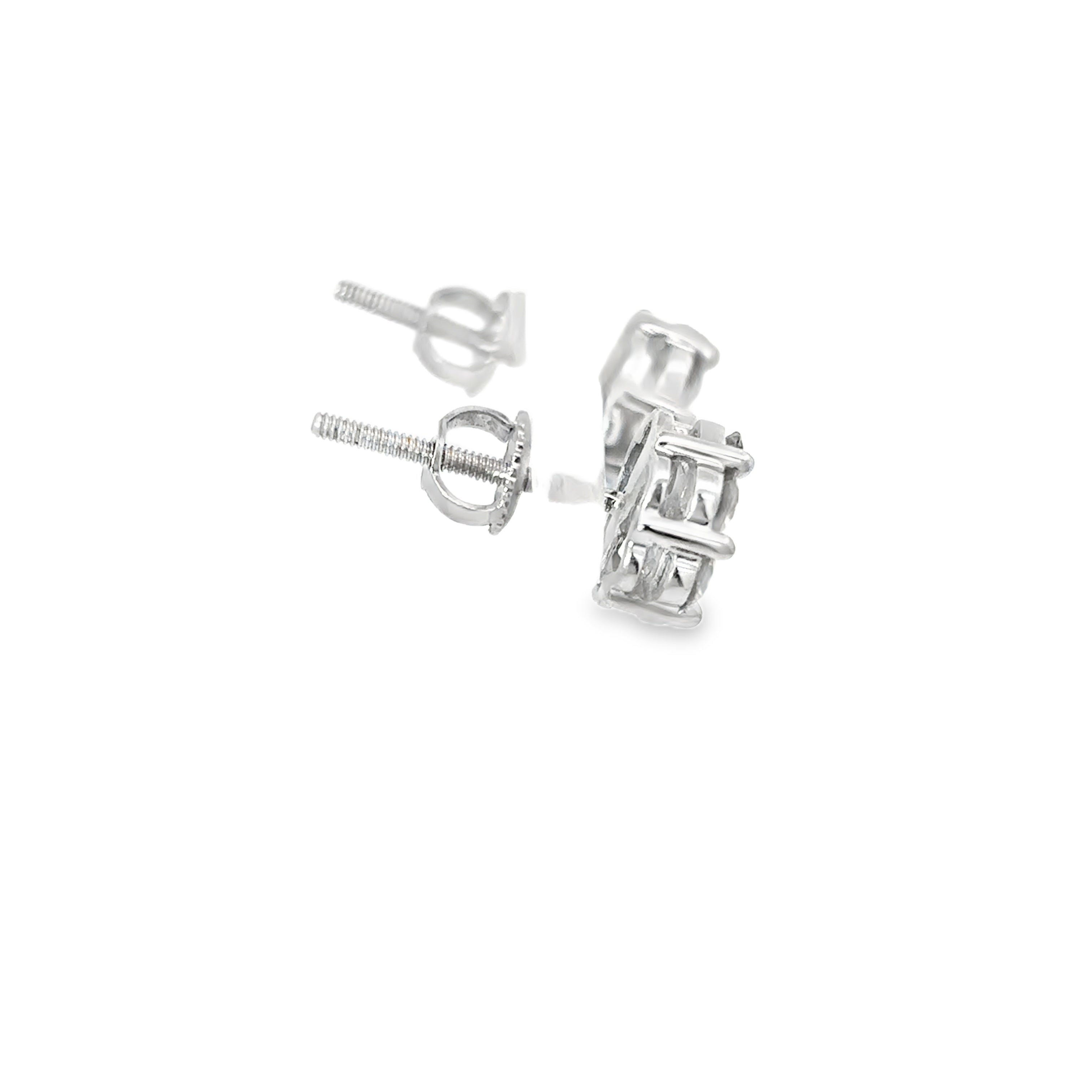 14K White Gold Diamond Flower Cluster Earrings with Screw Backs