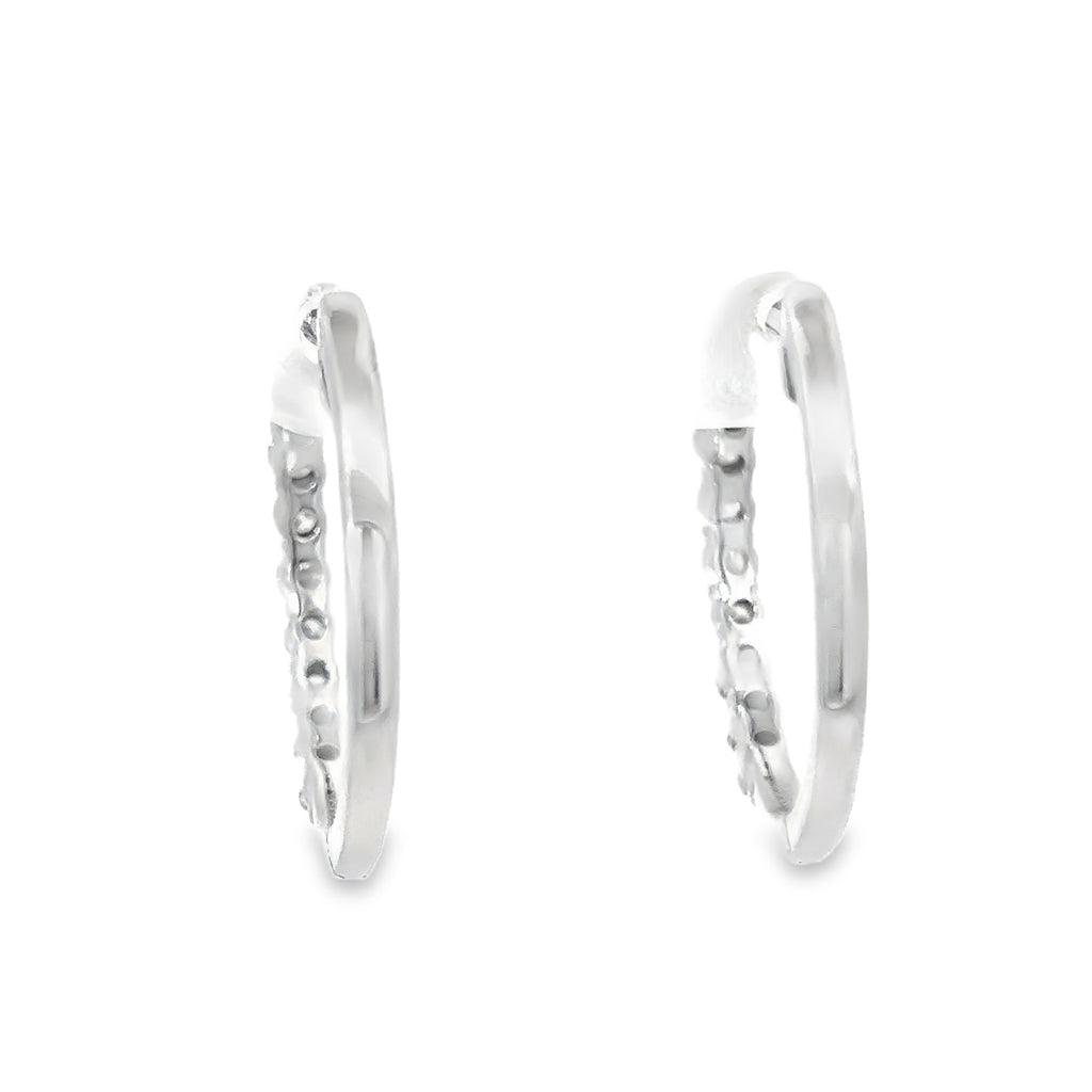 14K White Gold Shared Prong Diamond Hoop Earrings