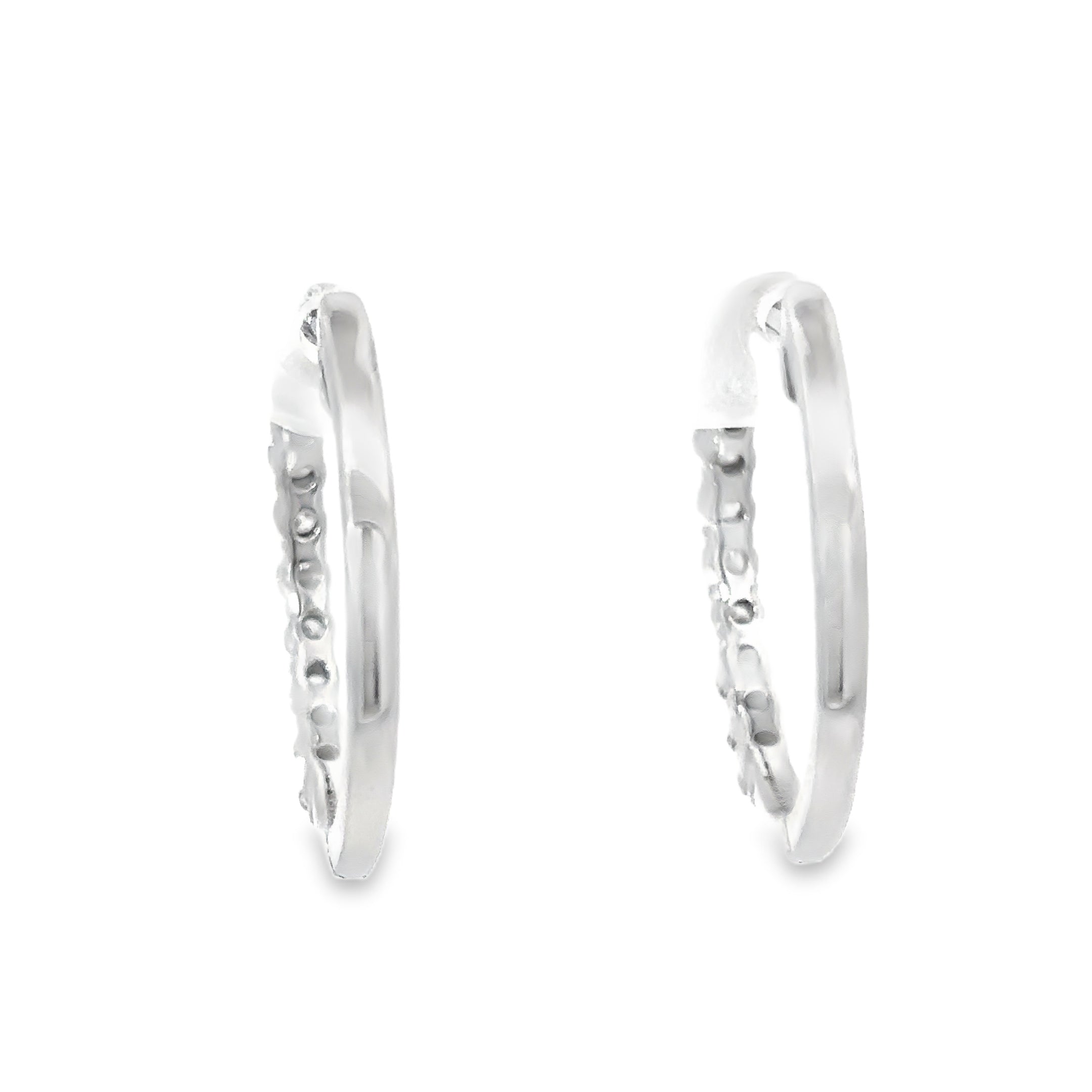 14K White Gold Shared Prong Diamond Hoop Earrings
