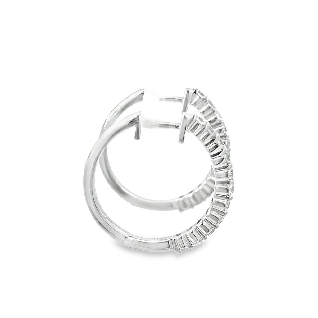 14K White Gold Shared Prong Diamond Hoop Earrings