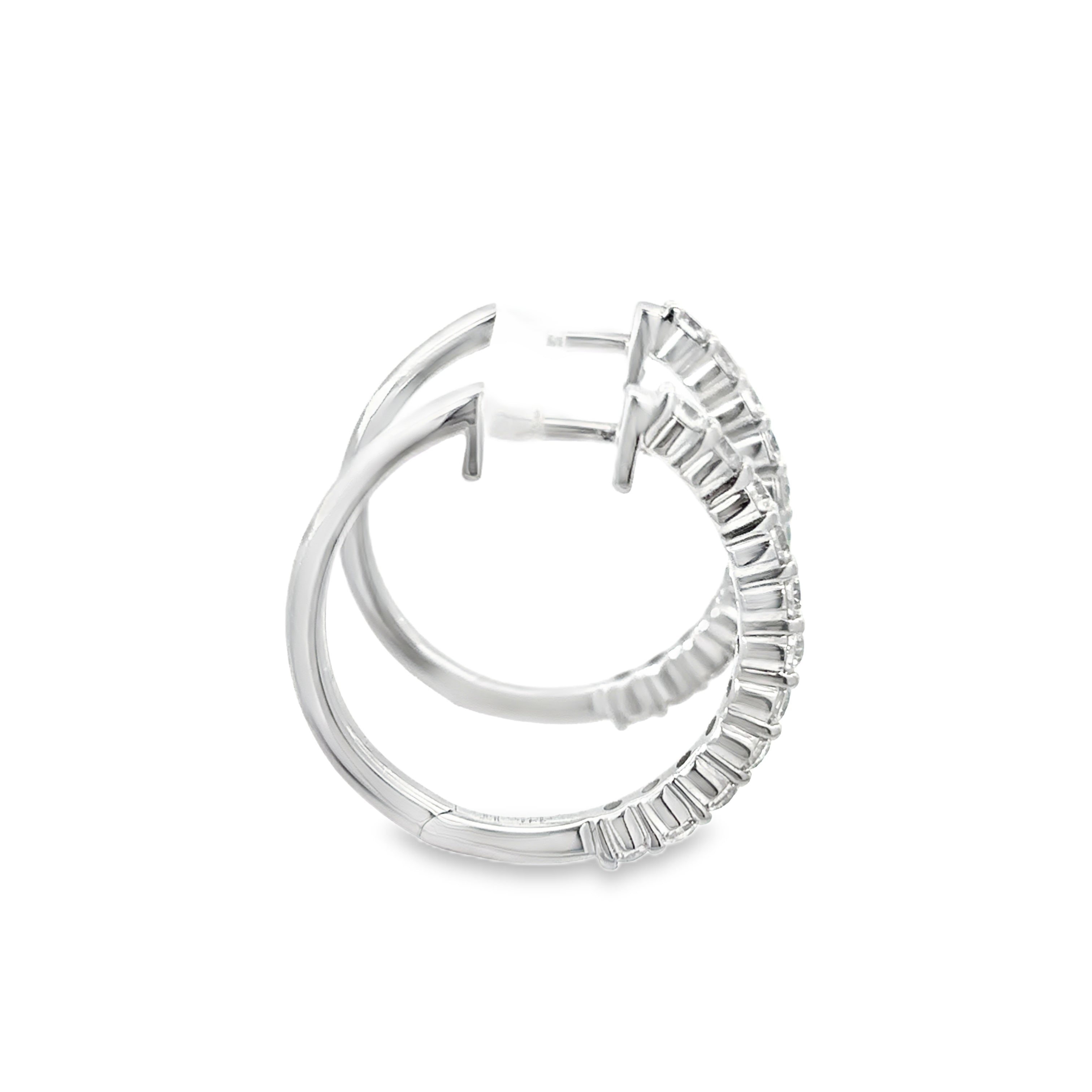 14K White Gold Shared Prong Diamond Hoop Earrings