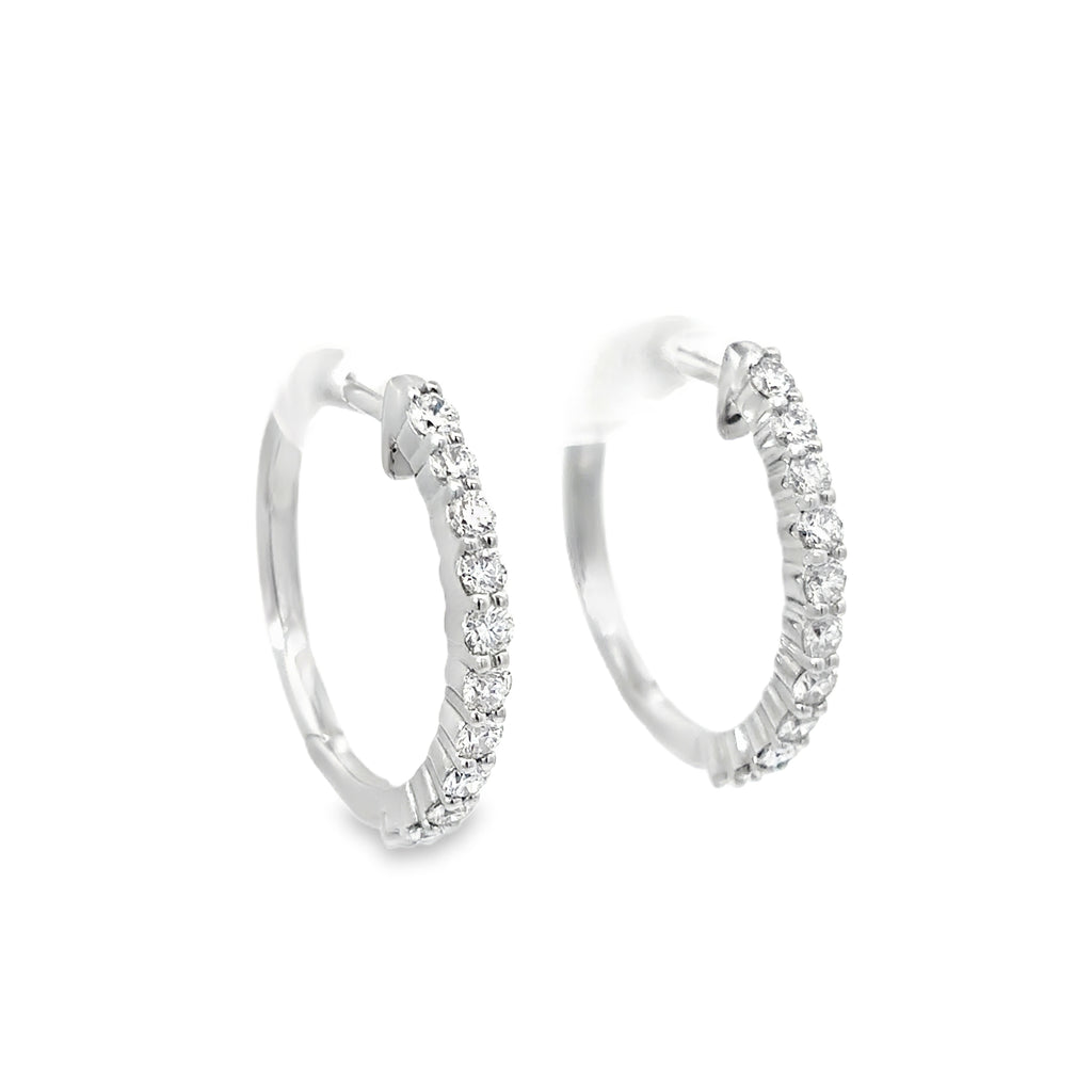 14K White Gold Shared Prong Diamond Hoop Earrings