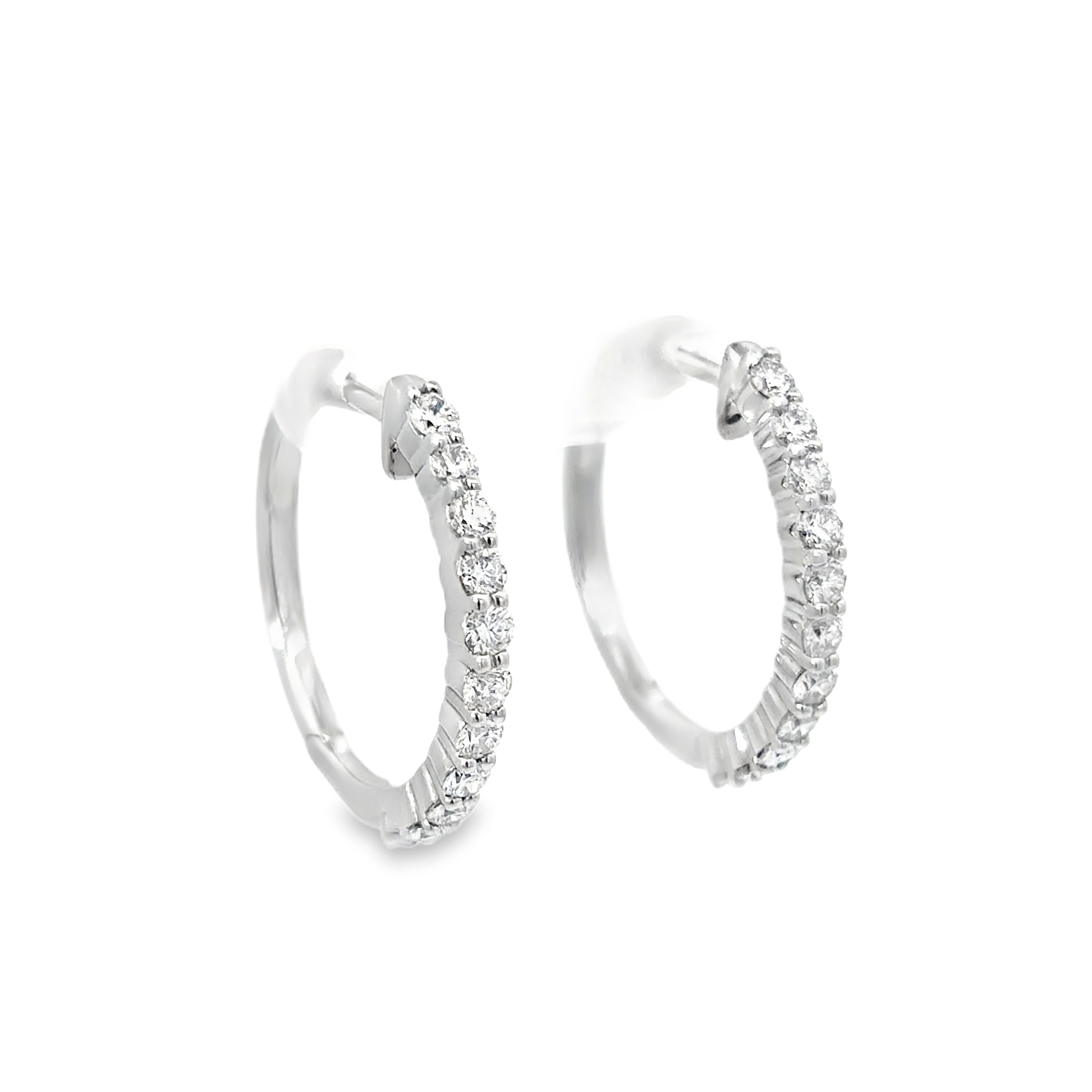 14K White Gold Shared Prong Diamond Hoop Earrings