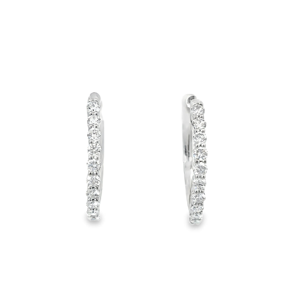 14K White Gold Shared Prong Diamond Hoop Earrings