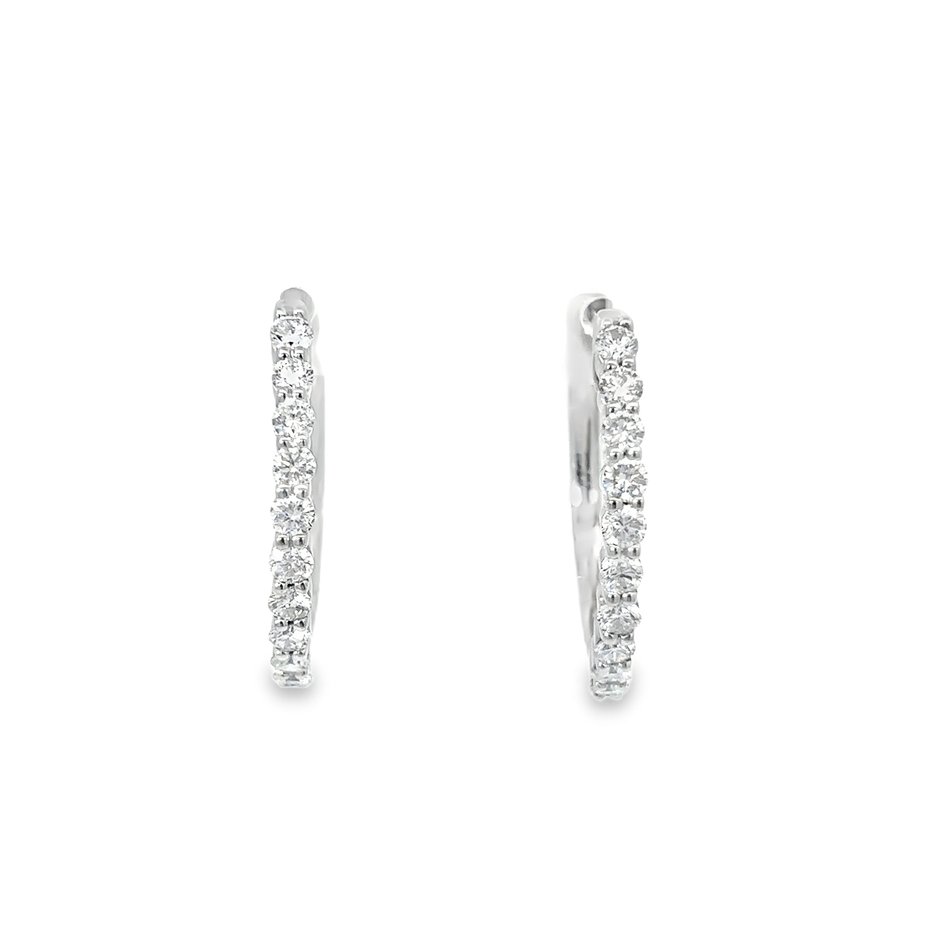 14K White Gold Shared Prong Diamond Hoop Earrings