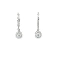 14K White Gold Diamond Encrusted Hug Earring with a Dangling Diamond Halo