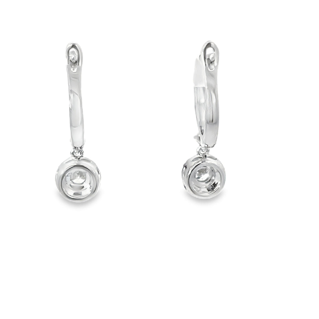14K White Gold Diamond Encrusted Hug Earring with a Dangling Diamond Halo