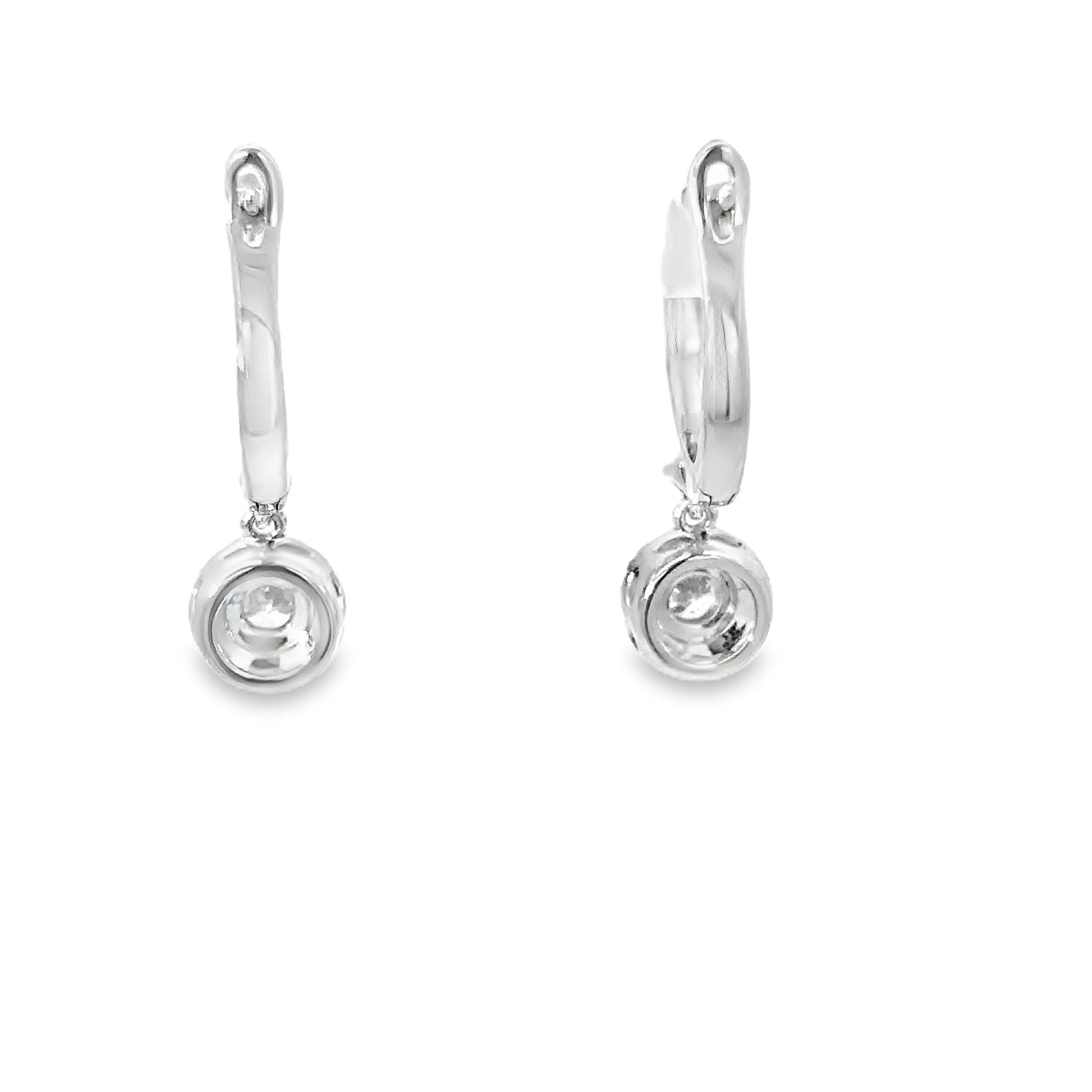 14K White Gold Diamond Encrusted Hug Earring with a Dangling Diamond Halo