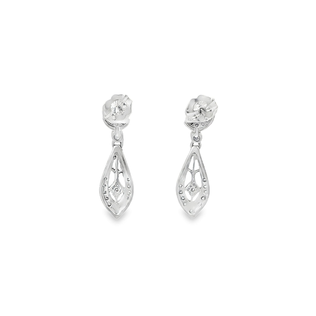 14K White Gold Teardrop Diamond Halo Earrings