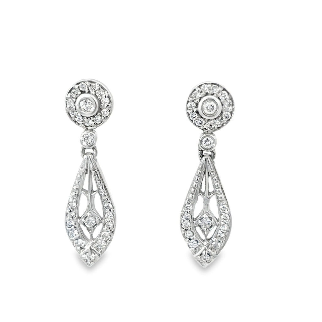 14K White Gold Teardrop Diamond Halo Earrings