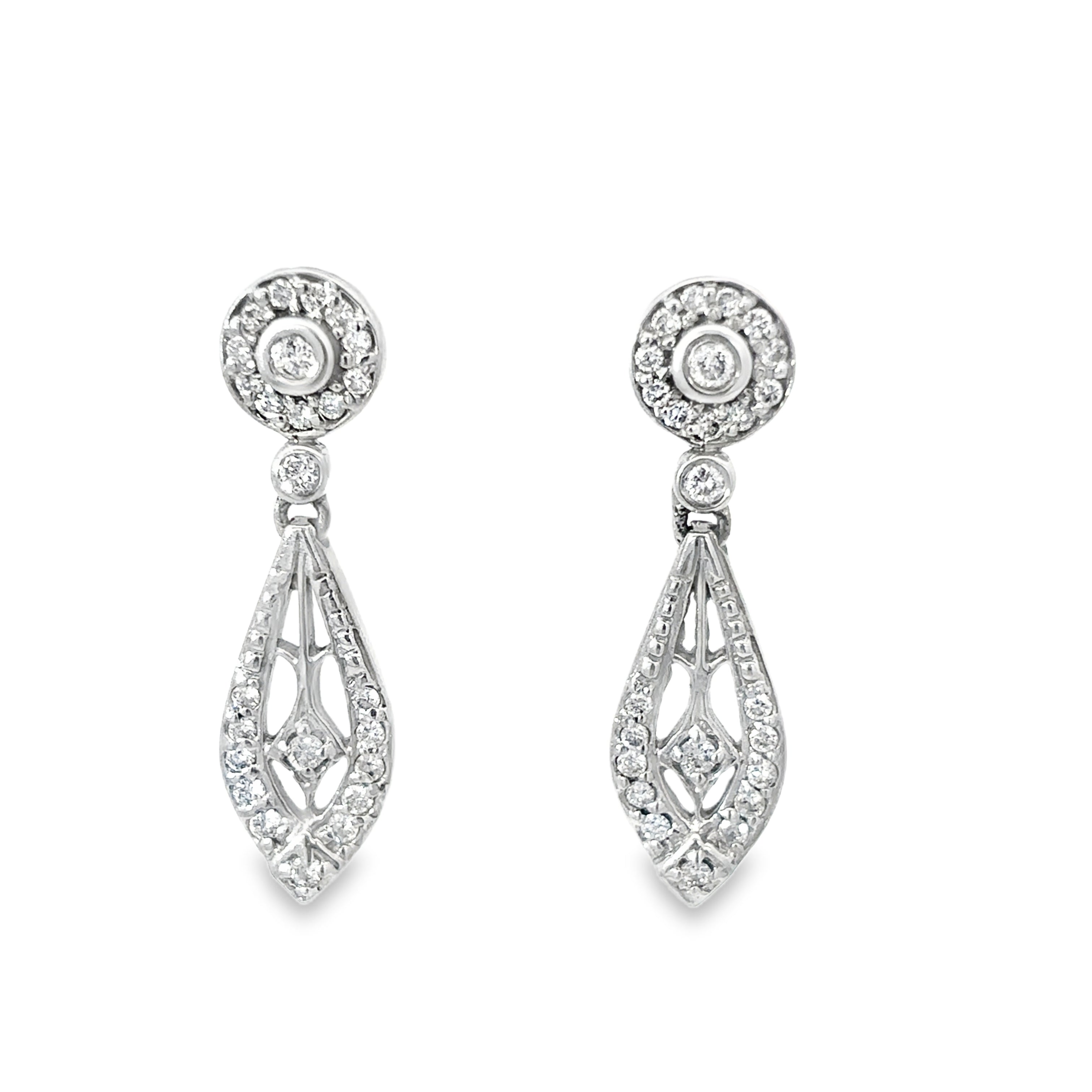 14K White Gold Teardrop Diamond Halo Earrings