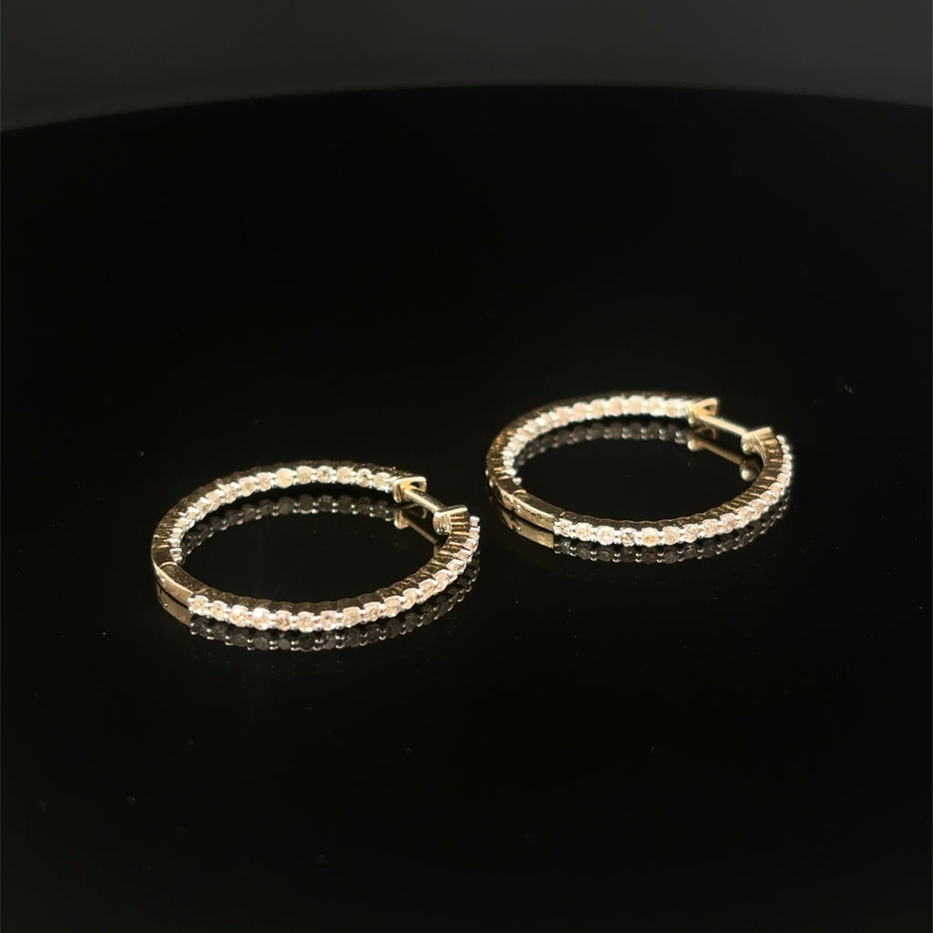 14K Yellow Gold In Out Diamond Hoops with Shared Prongs