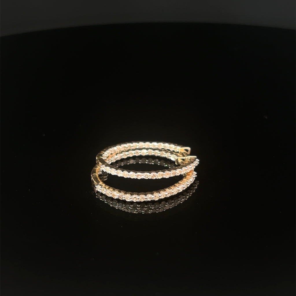 14K Yellow Gold In Out Diamond Hoops with Shared Prongs