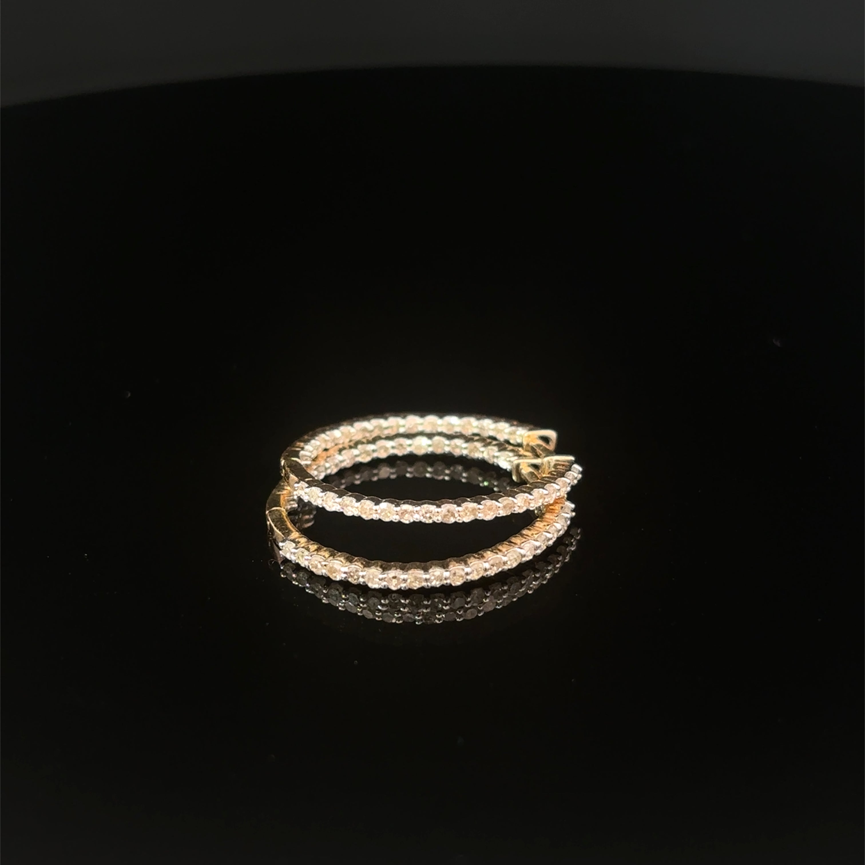 14K Yellow Gold In Out Diamond Hoops with Shared Prongs