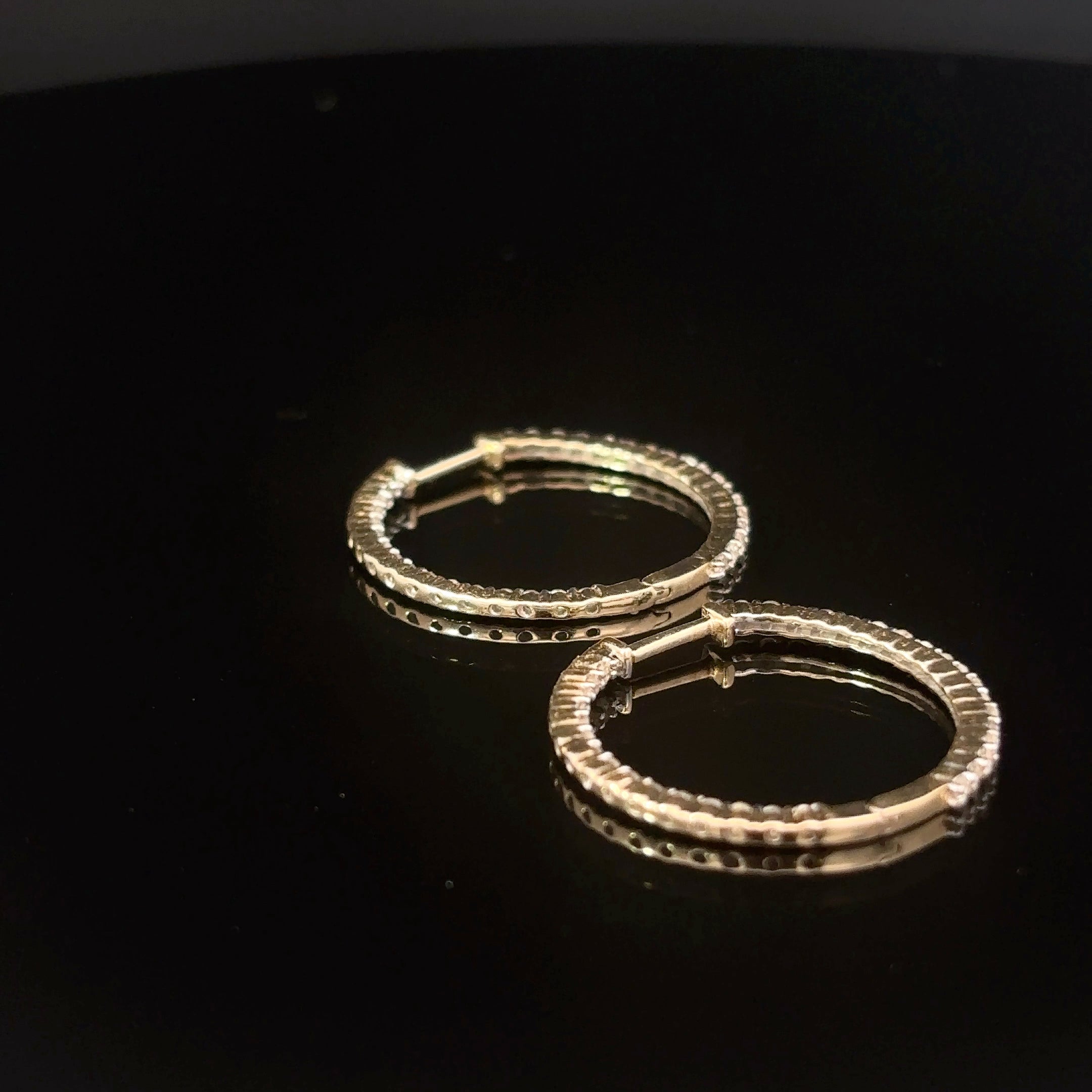 14K Yellow Gold In Out Diamond Hoops with Shared Prongs