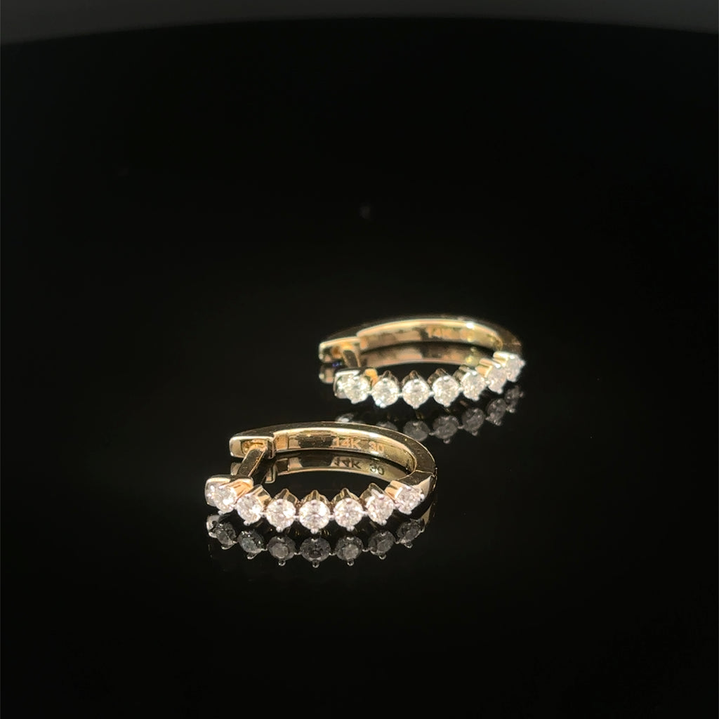 14K Yellow Gold Shared Prong Diamond Huggy Earrings