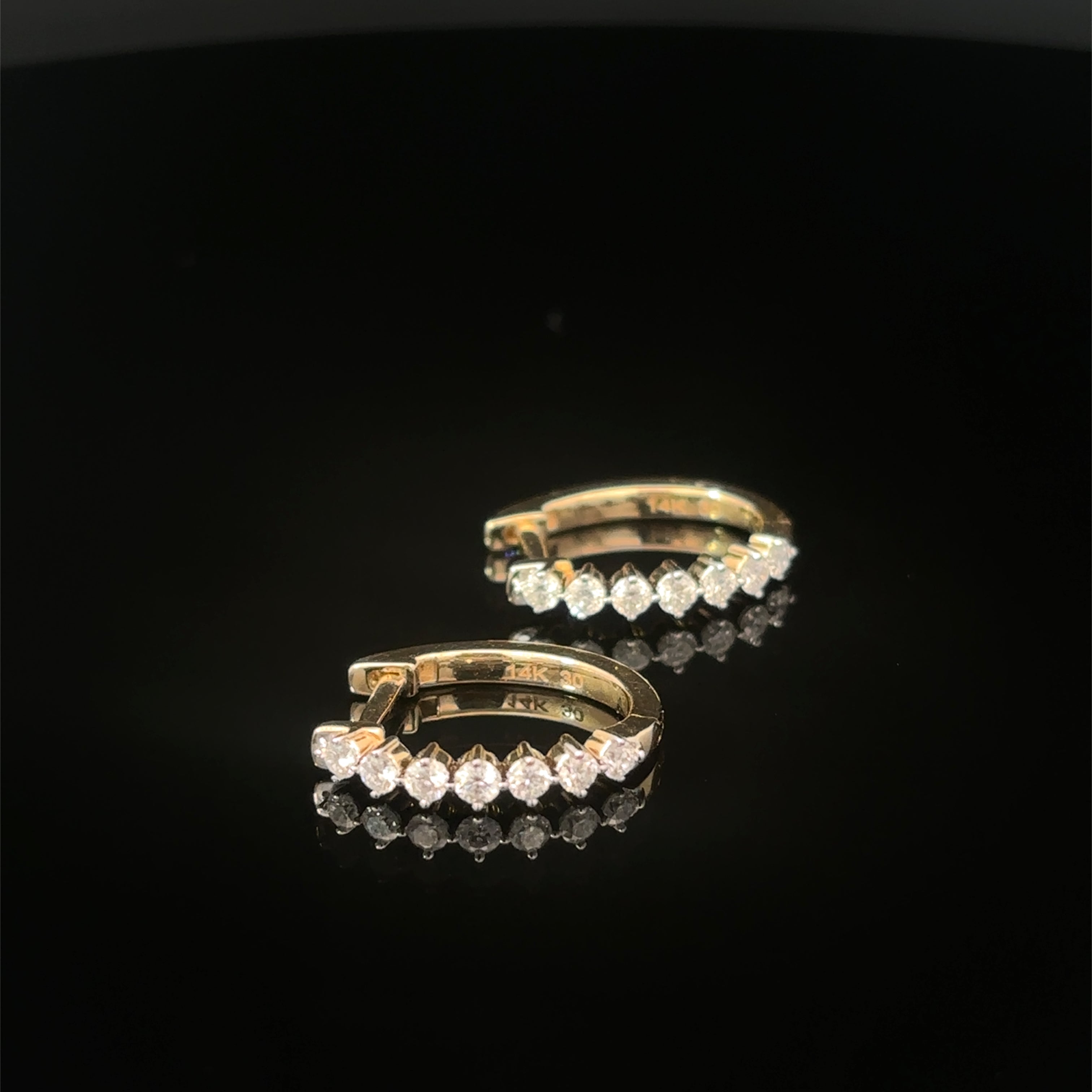 14K Yellow Gold Shared Prong Diamond Huggy Earrings