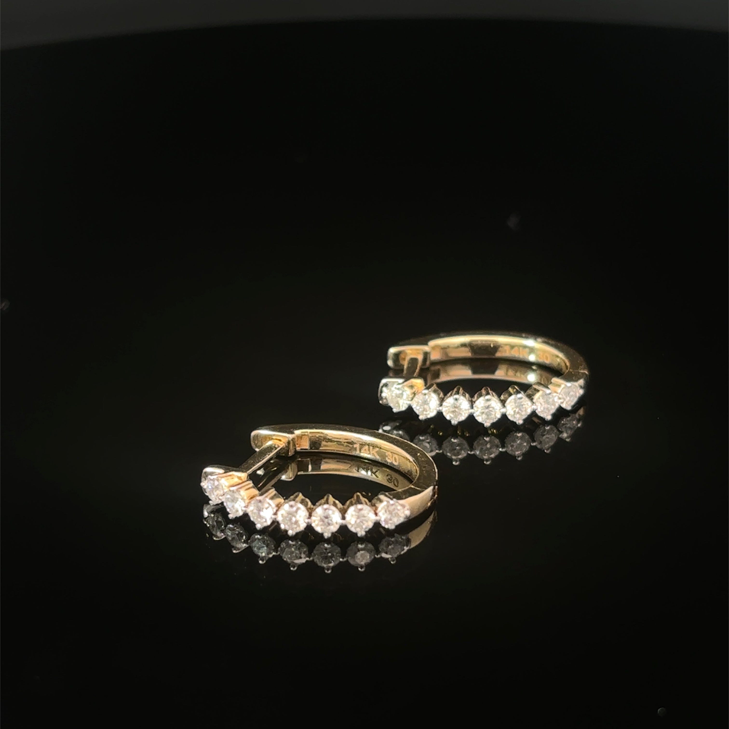 14K Yellow Gold Shared Prong Diamond Huggy Earrings
