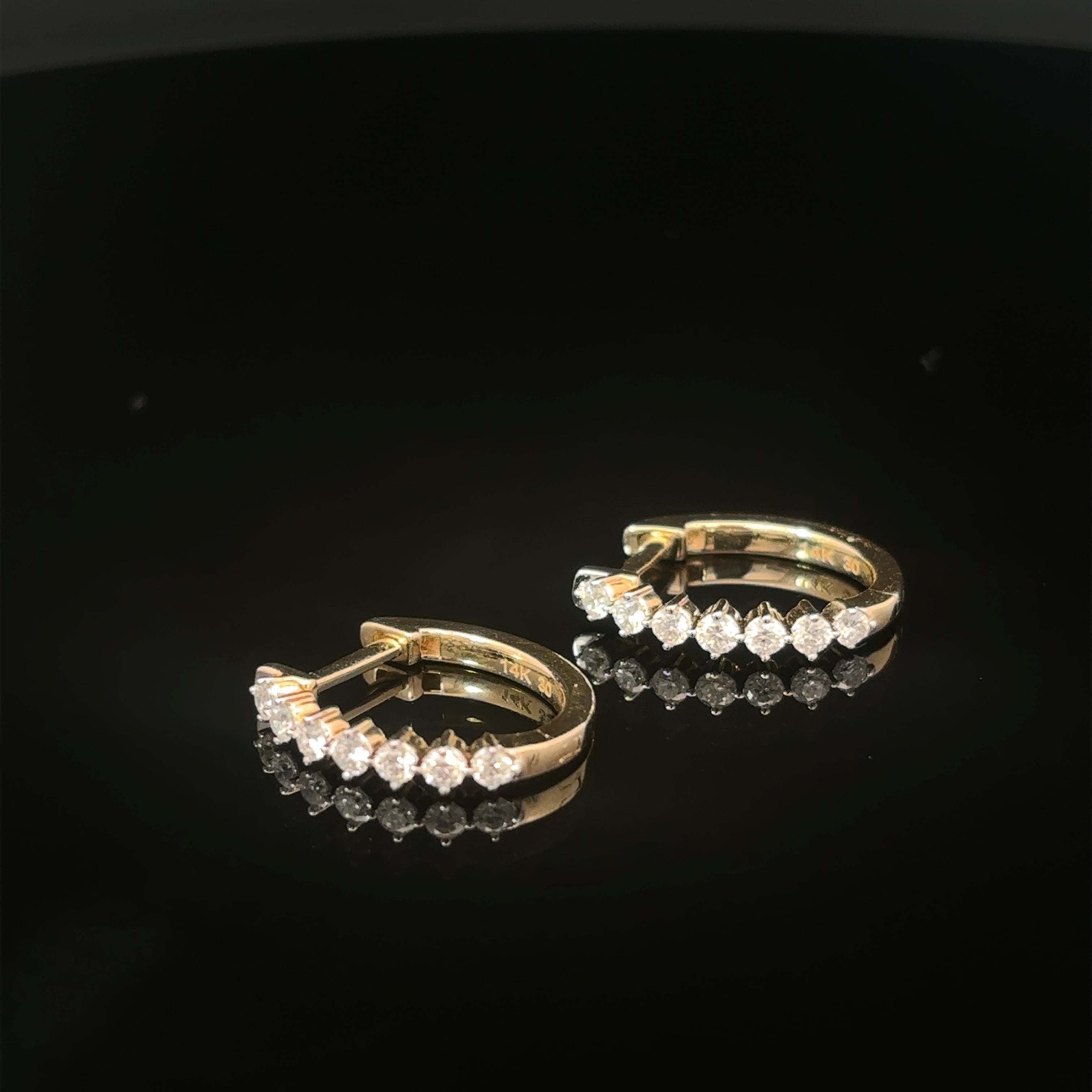 14K Yellow Gold Shared Prong Diamond Huggy Earrings