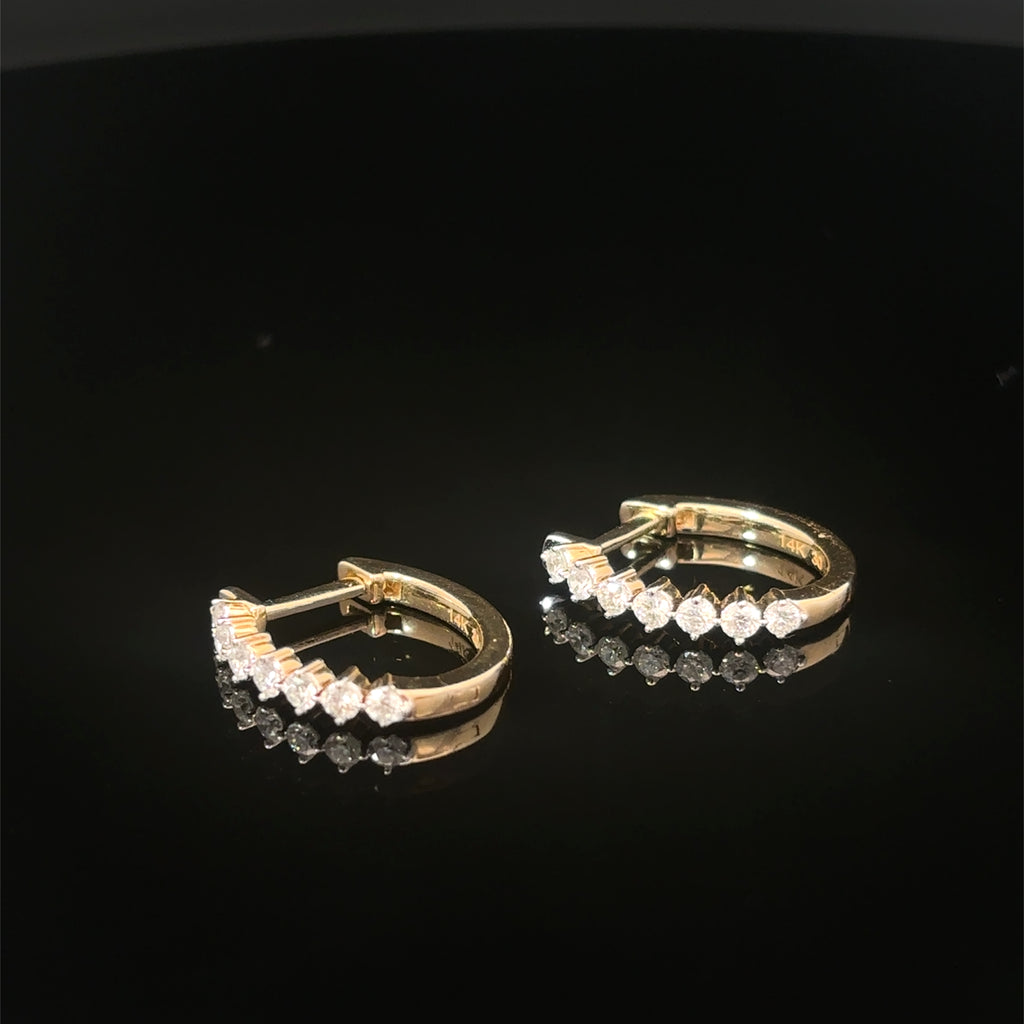 14K Yellow Gold Shared Prong Diamond Huggy Earrings