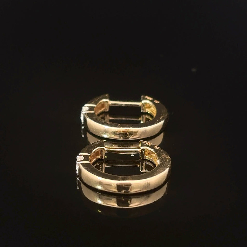 14K Yellow Gold Diamond Hug Earrings with a Single Round Brilliant Cut Diamond