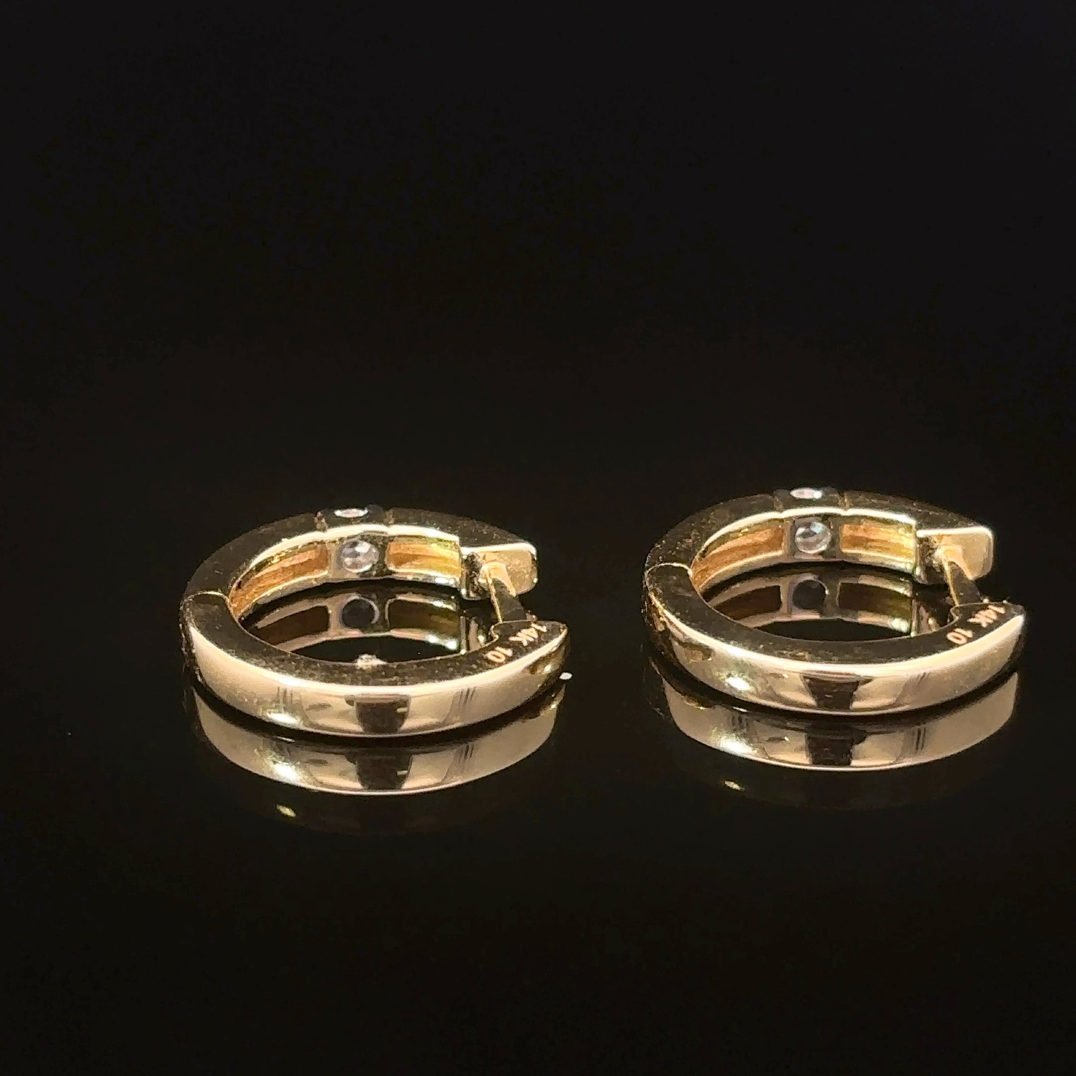 14K Yellow Gold Diamond Hug Earrings with a Single Round Brilliant Cut Diamond