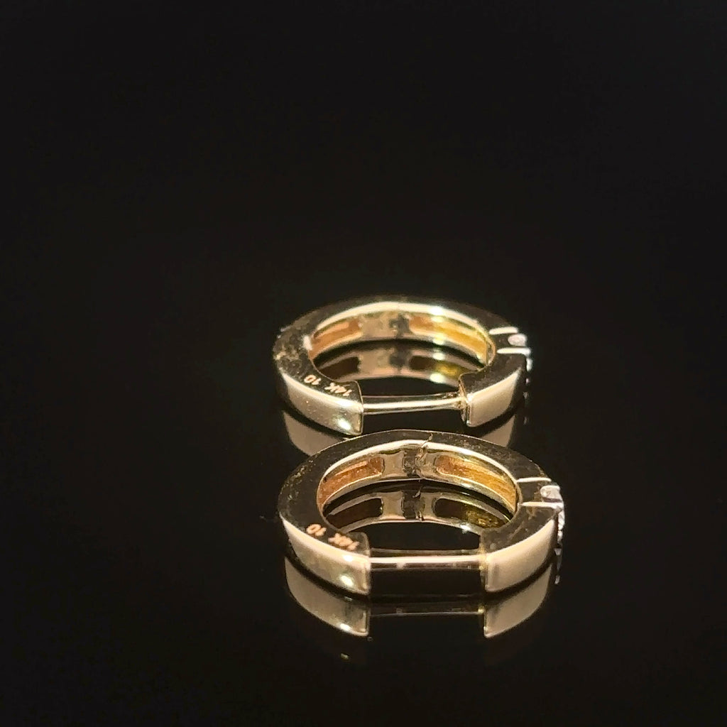 14K Yellow Gold Diamond Hug Earrings with a Single Round Brilliant Cut Diamond