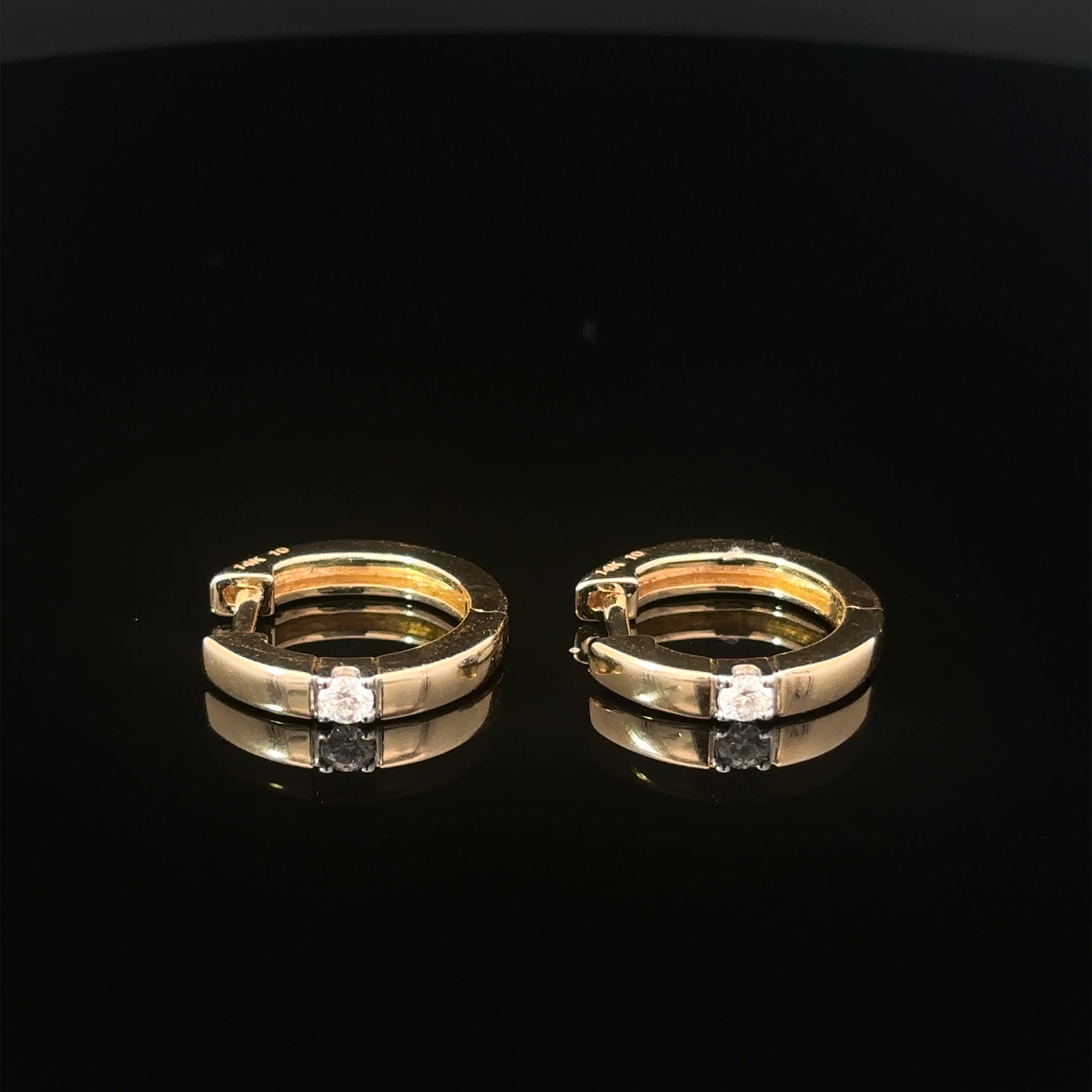14K Yellow Gold Diamond Hug Earrings with a Single Round Brilliant Cut Diamond