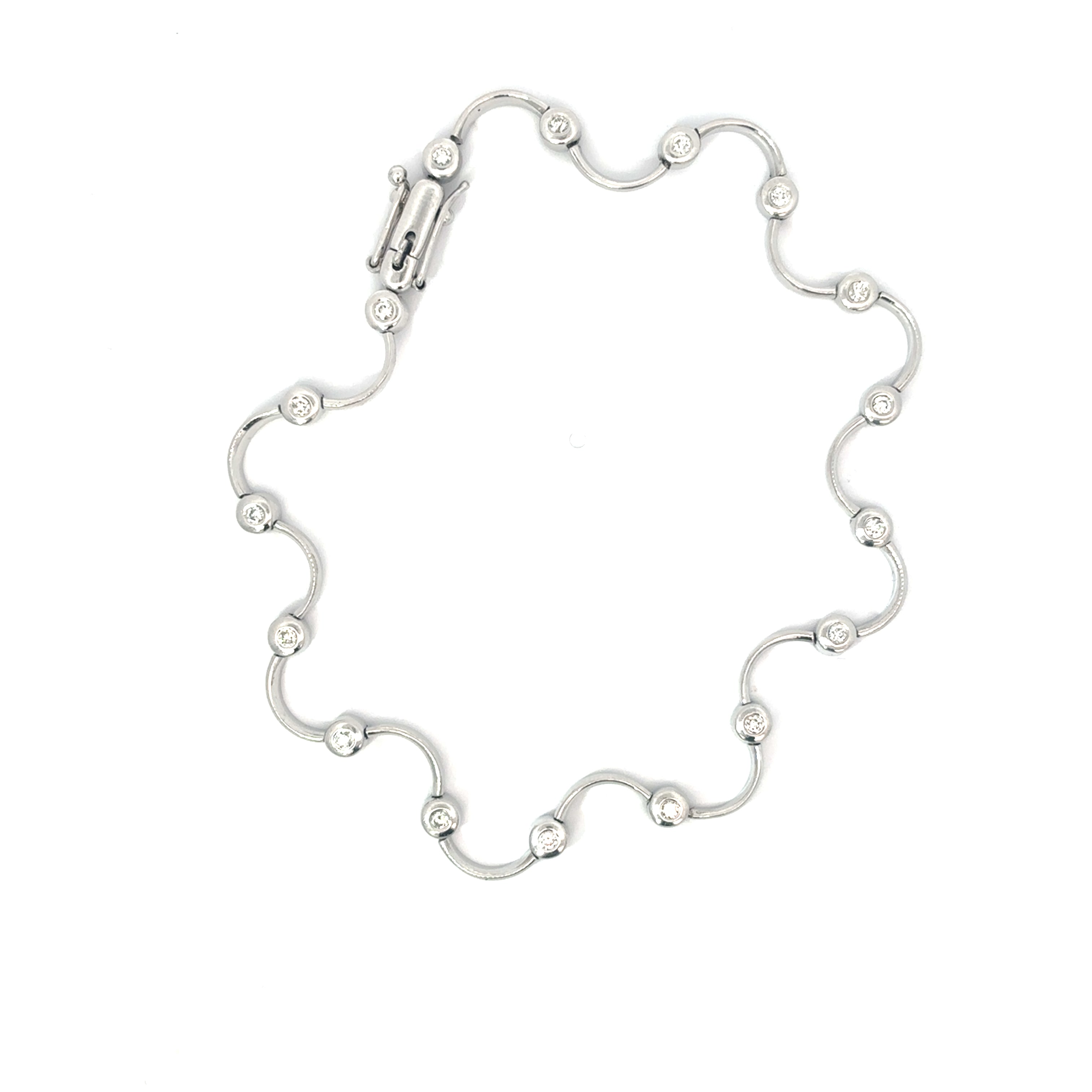 14K White Gold and Diamond Squiggle Link Bracelet
