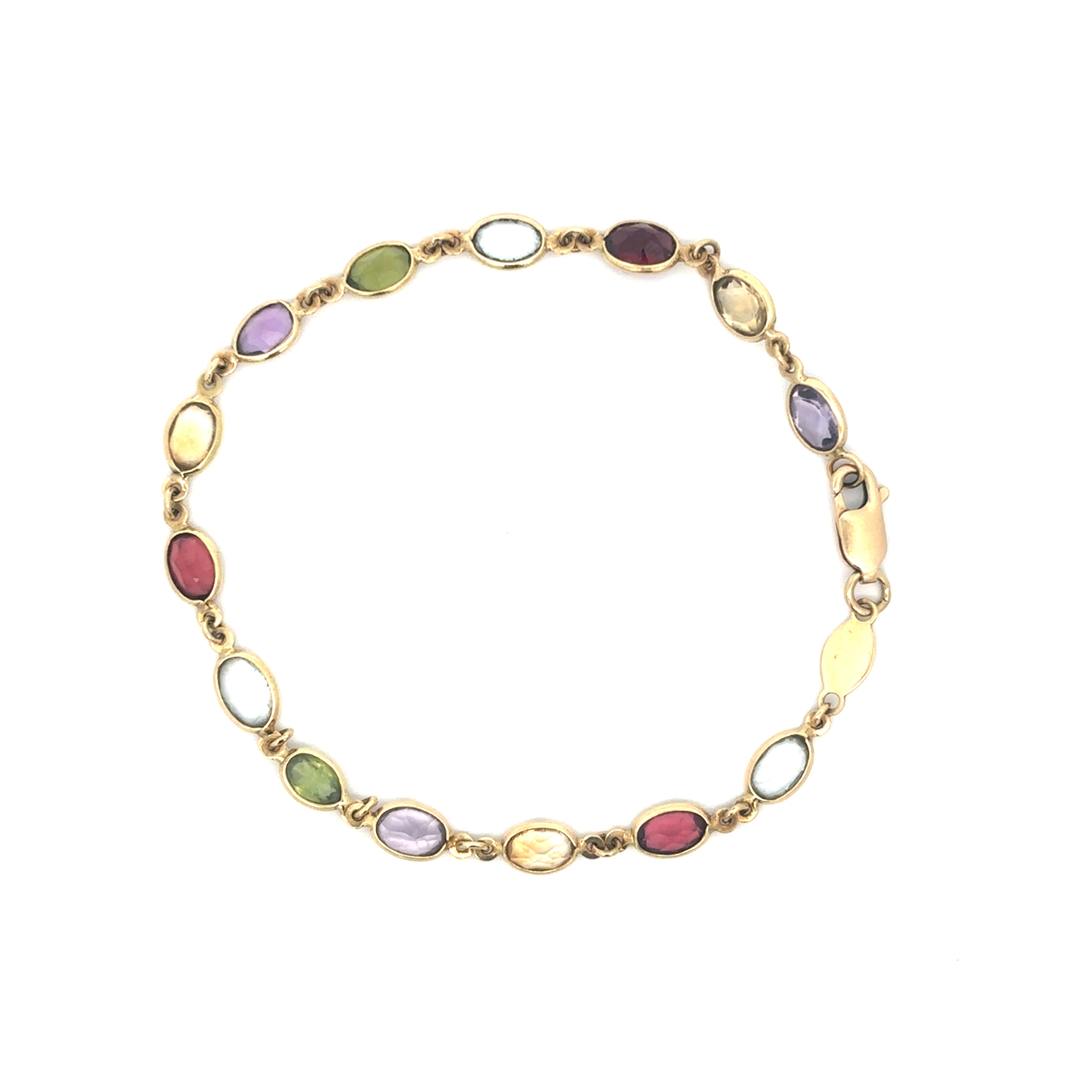 14K Yellow Gold Multicolored Gemstone Bracelet