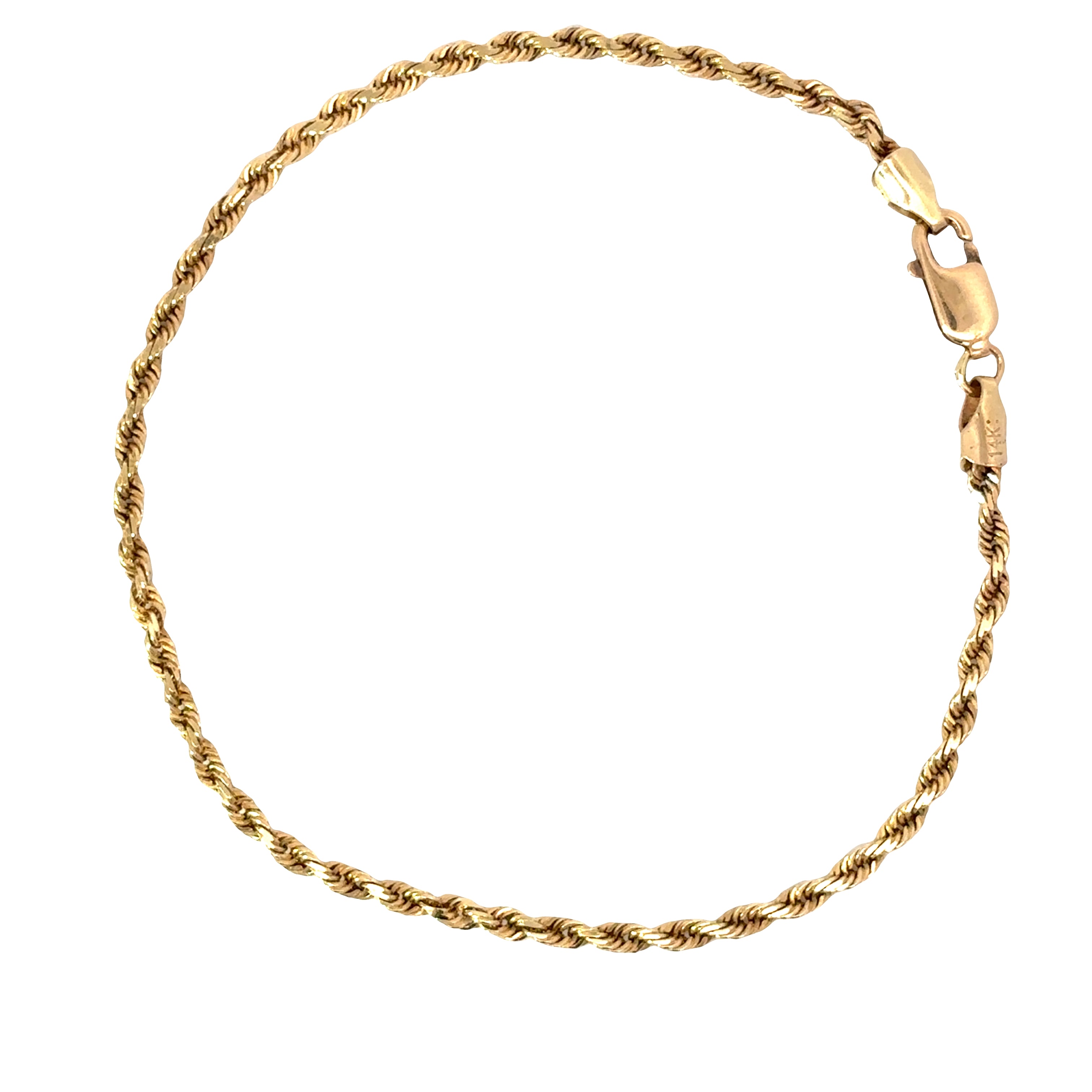 14K Yellow Gold 9 Inch Diamond Cut Rope Bracelet