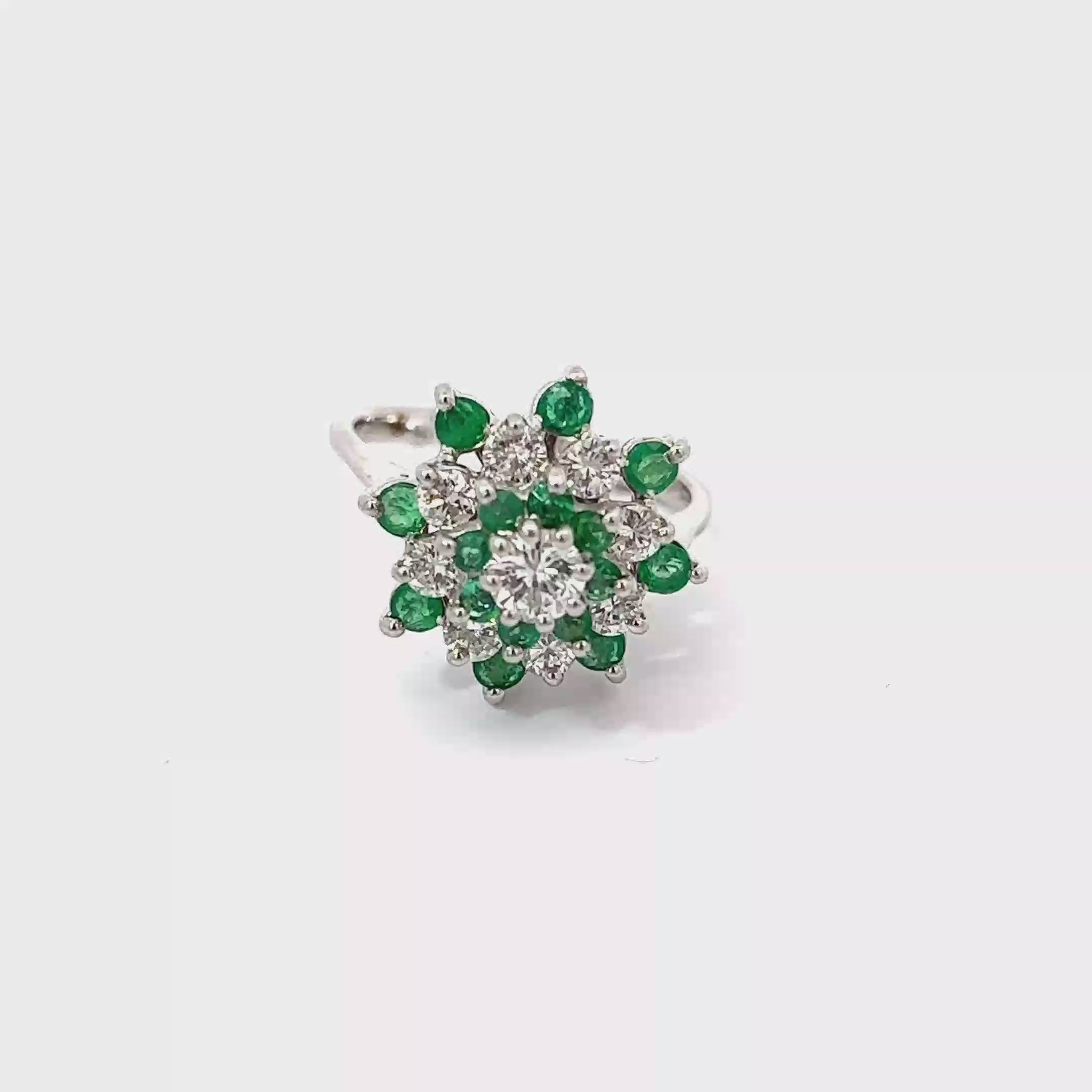 14K White Gold Emerald and Diamond Star Shaped Cocktail Ring