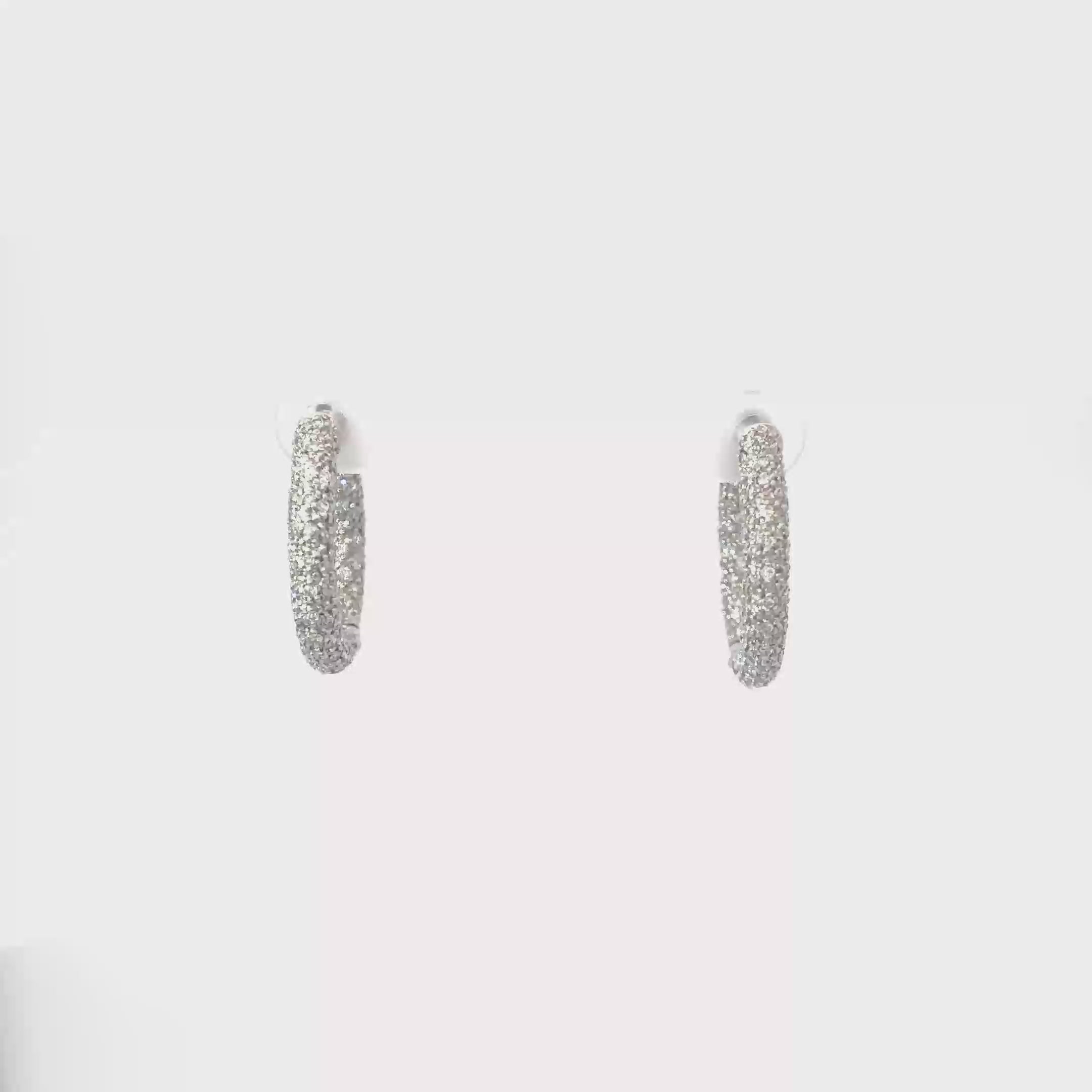 18K White Gold Pave Diamond Encrusted Hoop Earrings