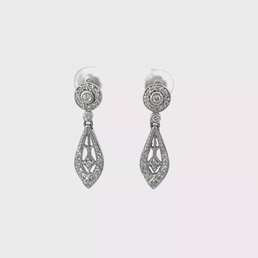 14K White Gold Teardrop Diamond Halo Earrings