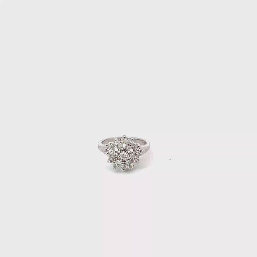 14K White Gold Round Diamond Cocktail Ring with Single Cut Diamonds