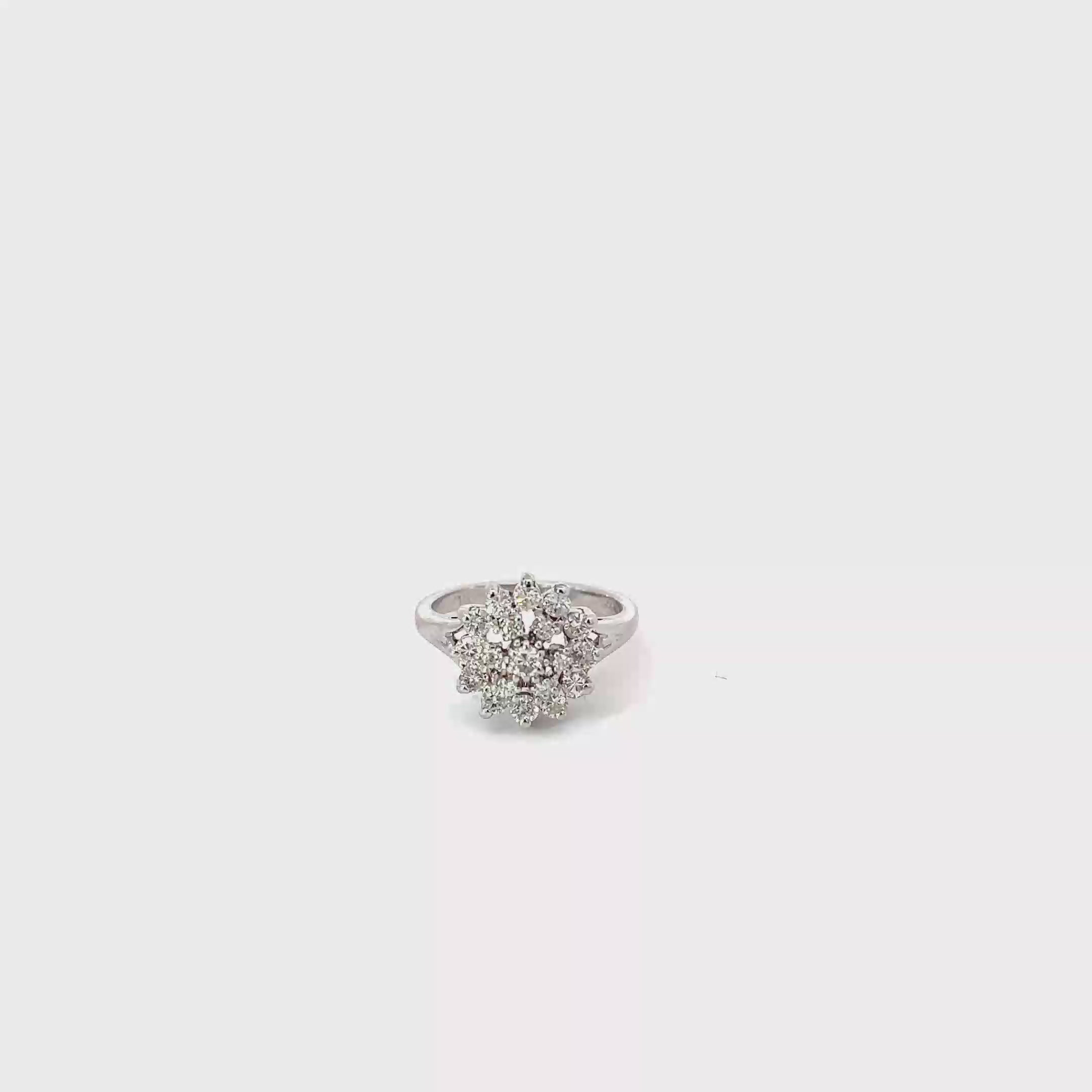 14K White Gold Round Diamond Cocktail Ring with Single Cut Diamonds