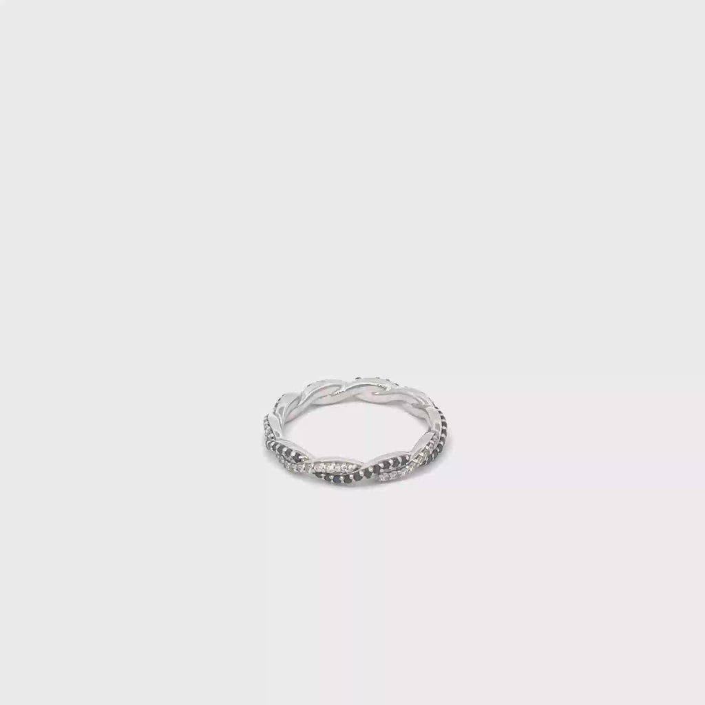 14K White Gold Black and White Diamonds Braided Eternity Band