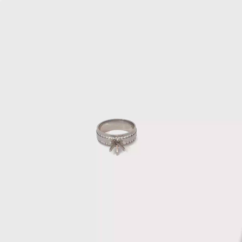 14K White Gold Wide Band Engagement Ring with a Double Row of Channel Set Diamonds