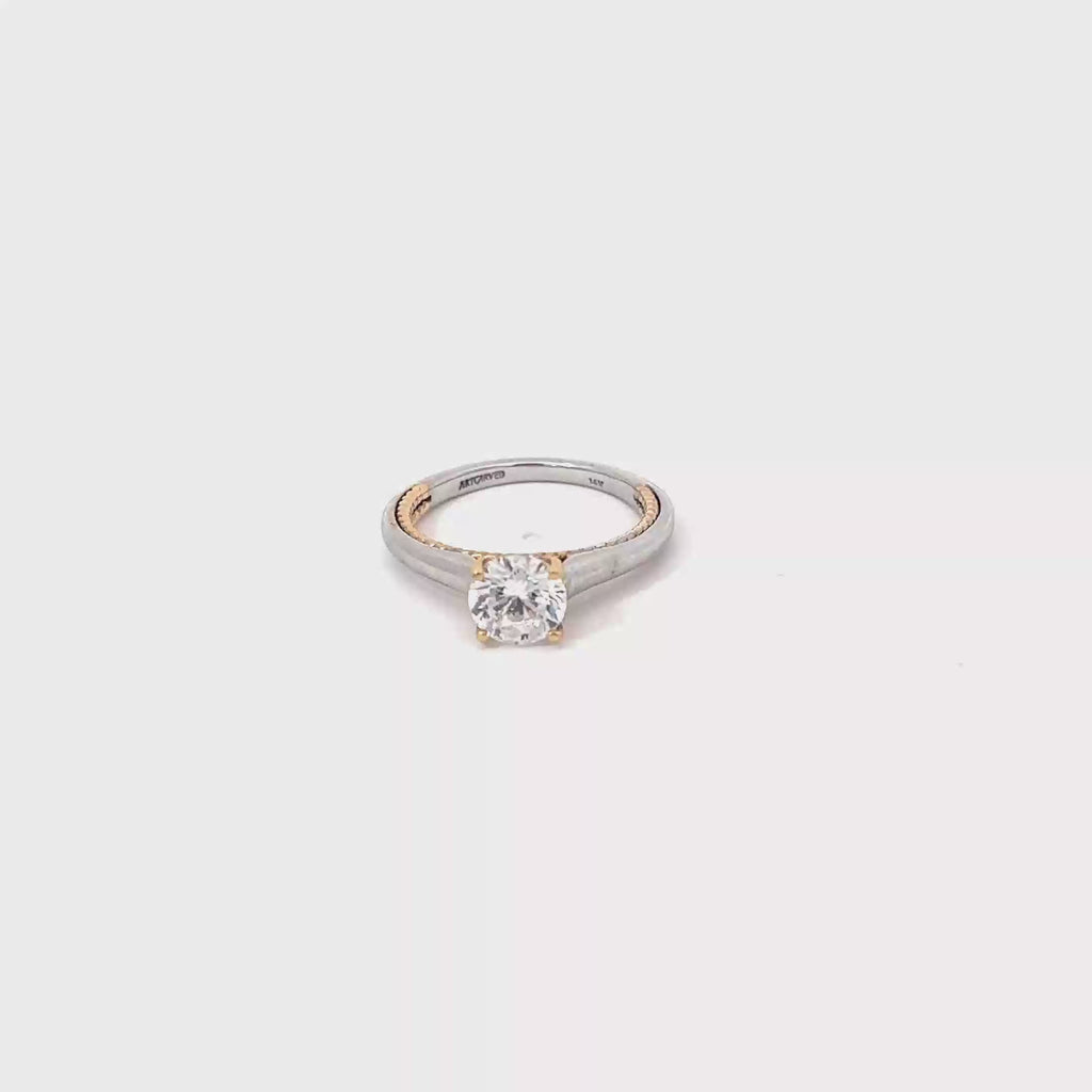 14K White and Rose Gold Contemporary Rope Solitaire Engagement Ring