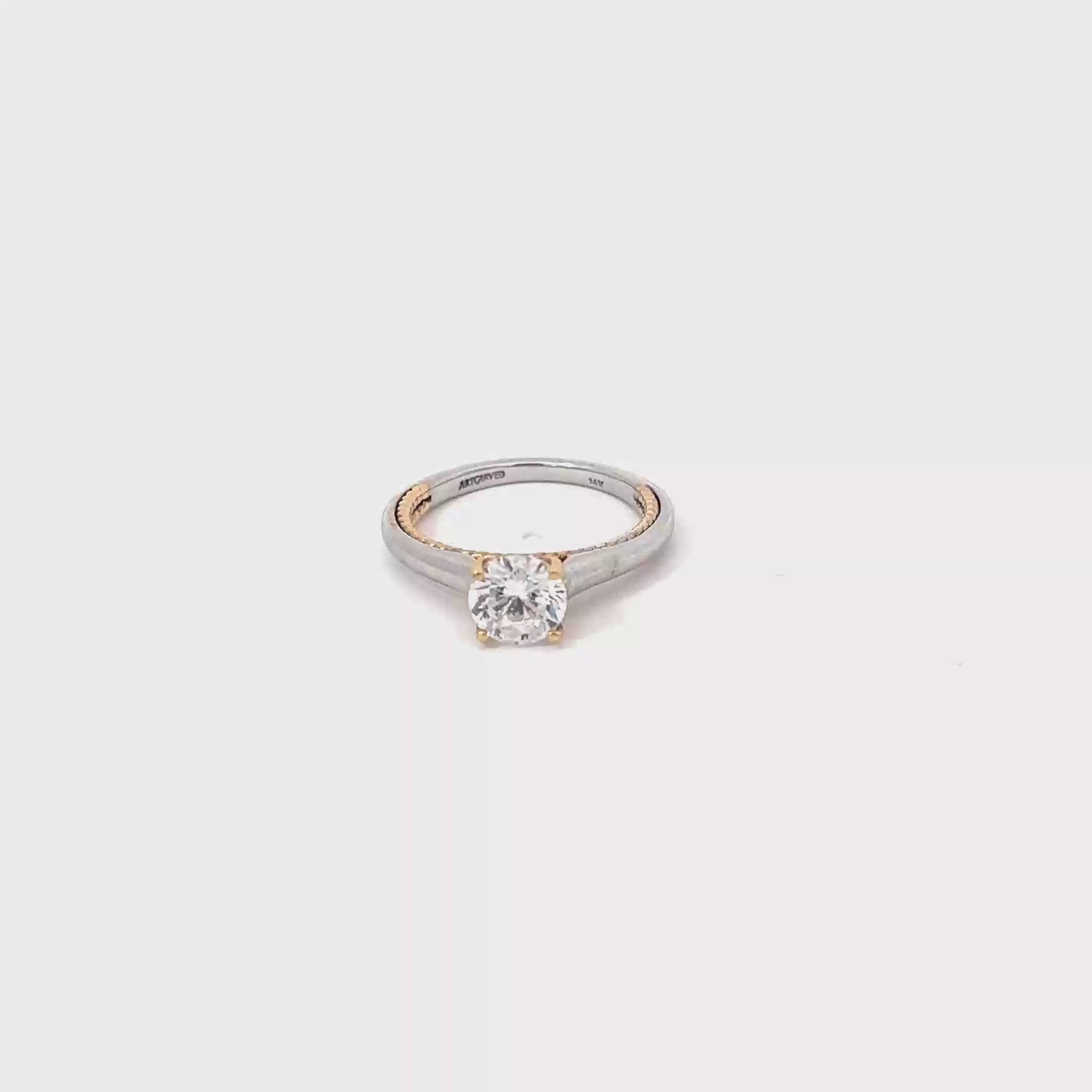 14K White and Rose Gold Contemporary Rope Solitaire Engagement Ring