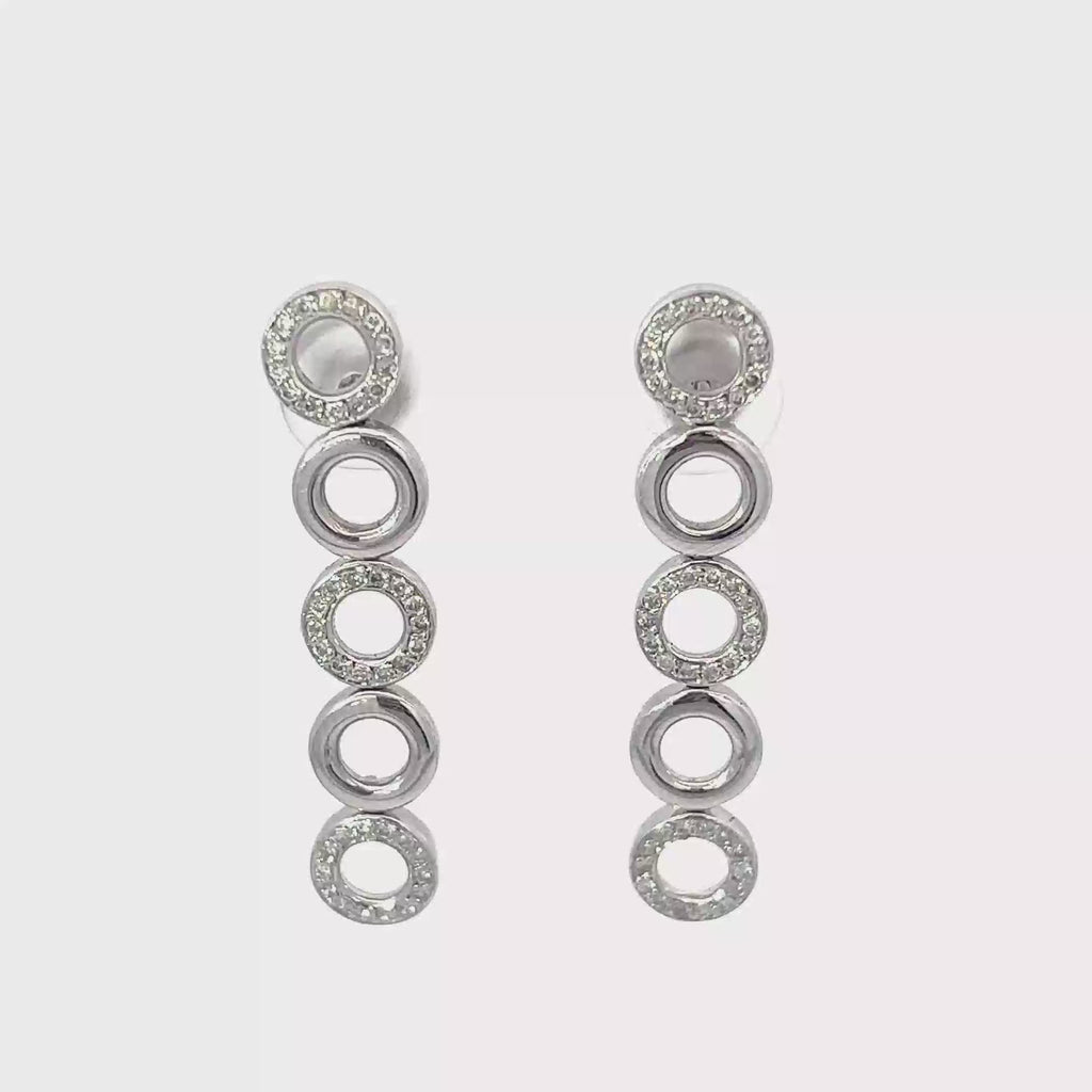 18K White Gold Pave Diamond Circle Earrings with Post Backs