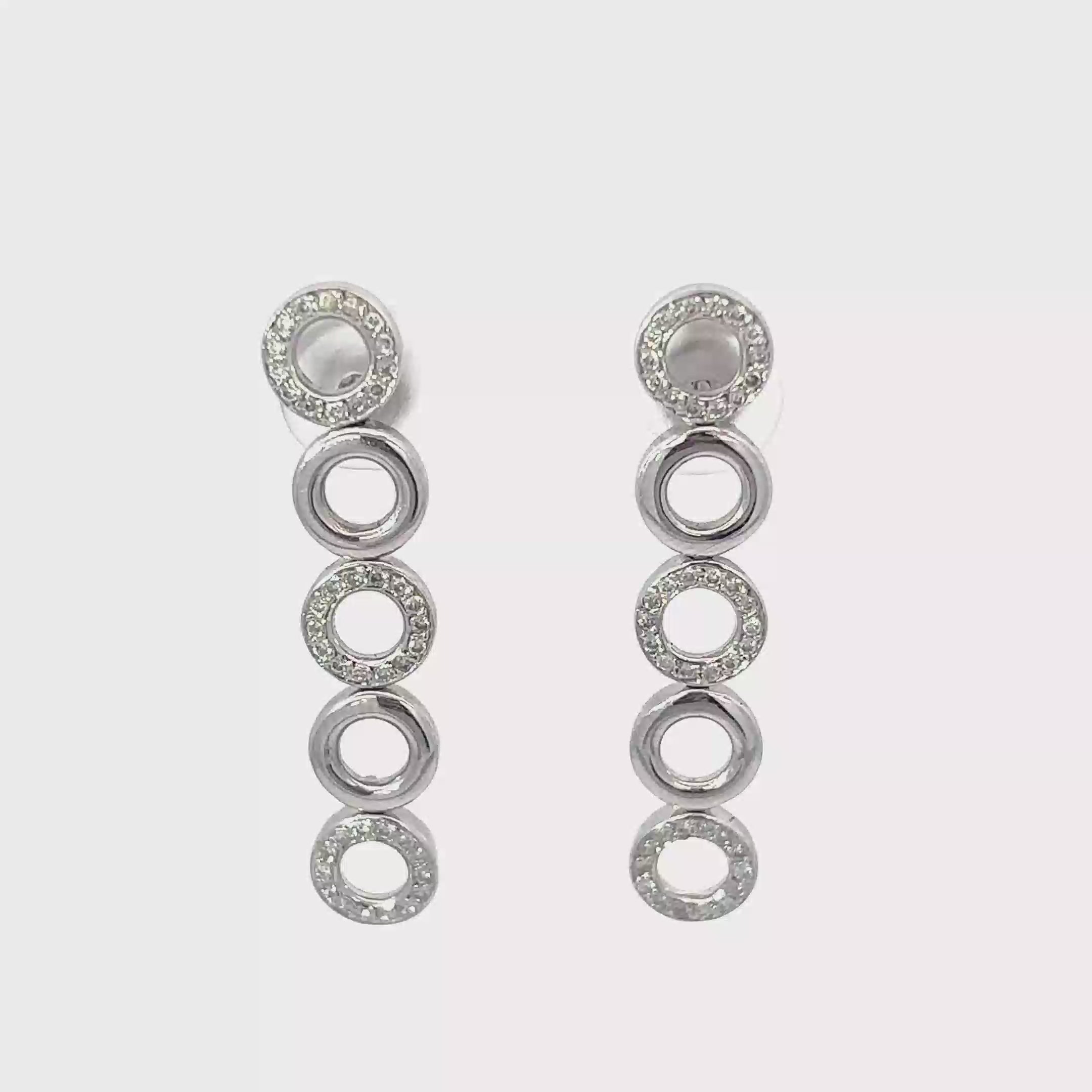 18K White Gold Pave Diamond Circle Earrings with Post Backs