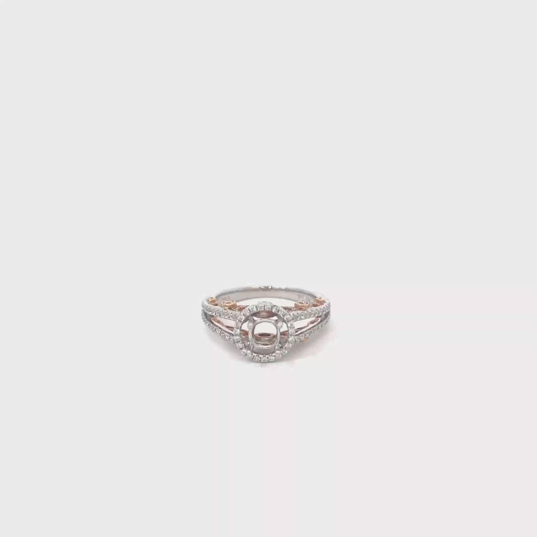 14K White and Rose Gold Accented Under Bezel Open Shank With Halo