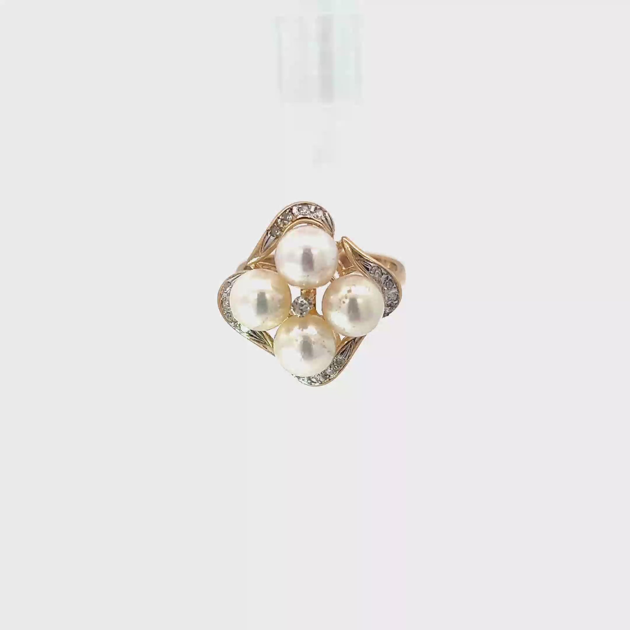 14K Yellow Gold Akoya Pearl and Diamond Ring