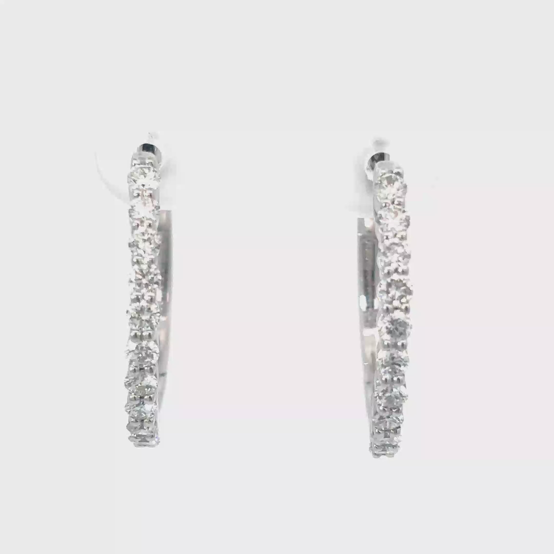 14K White Gold Shared Prong Diamond Hoop Earrings