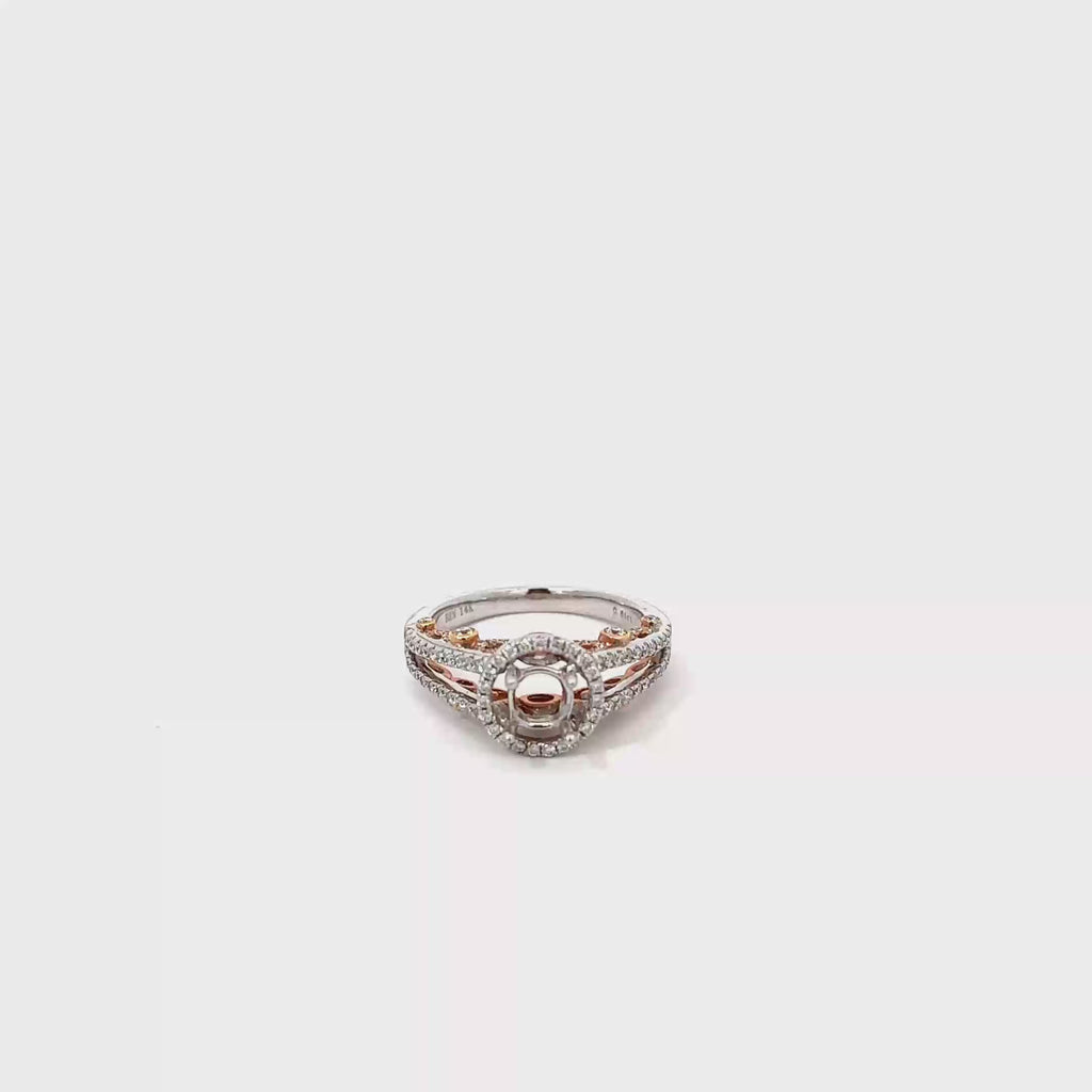 14K White and Rose Gold Accented Under Bezel Open Shank With Halo